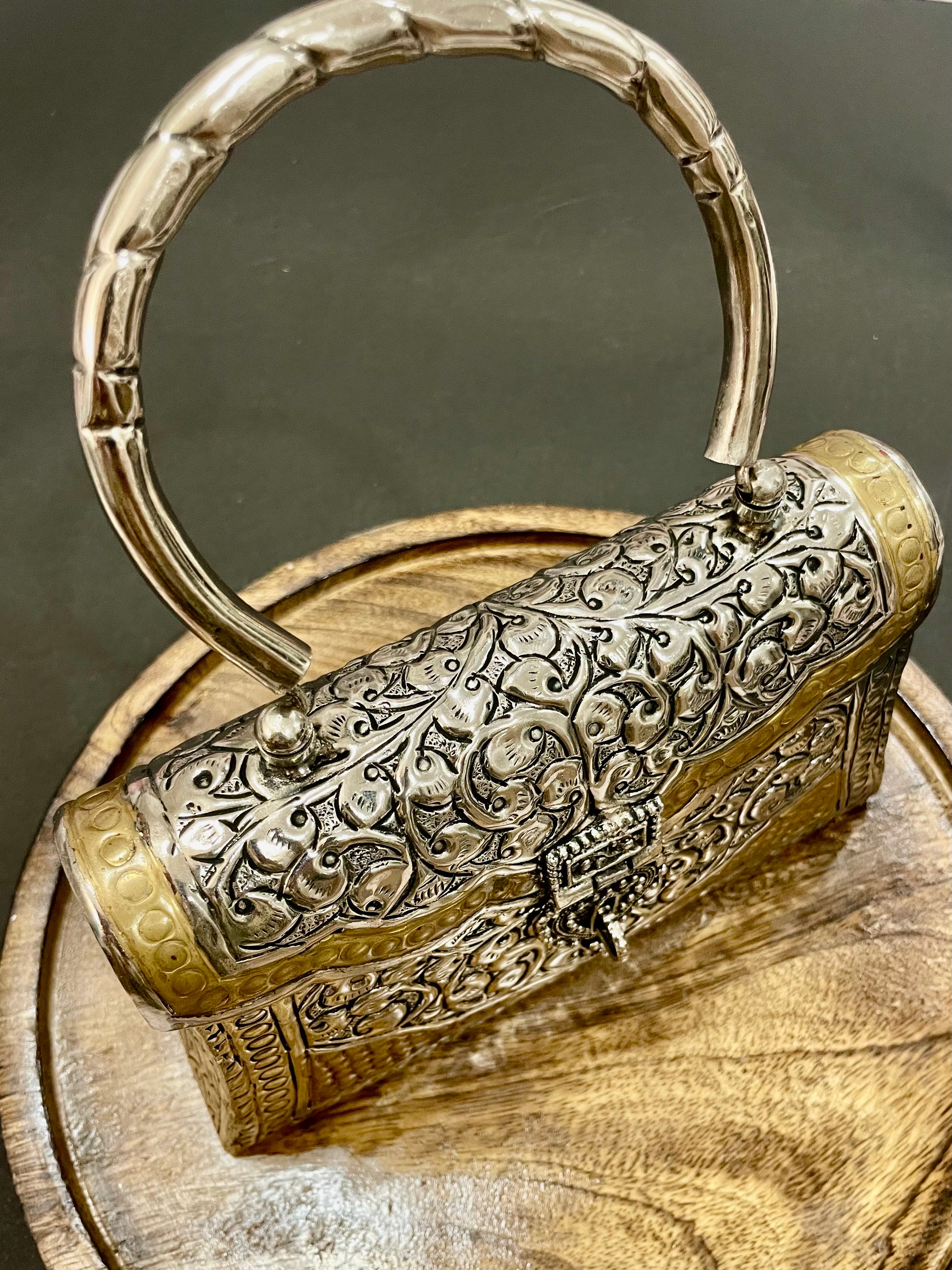 Dual tone metal clutch bag- Silver and golden combo