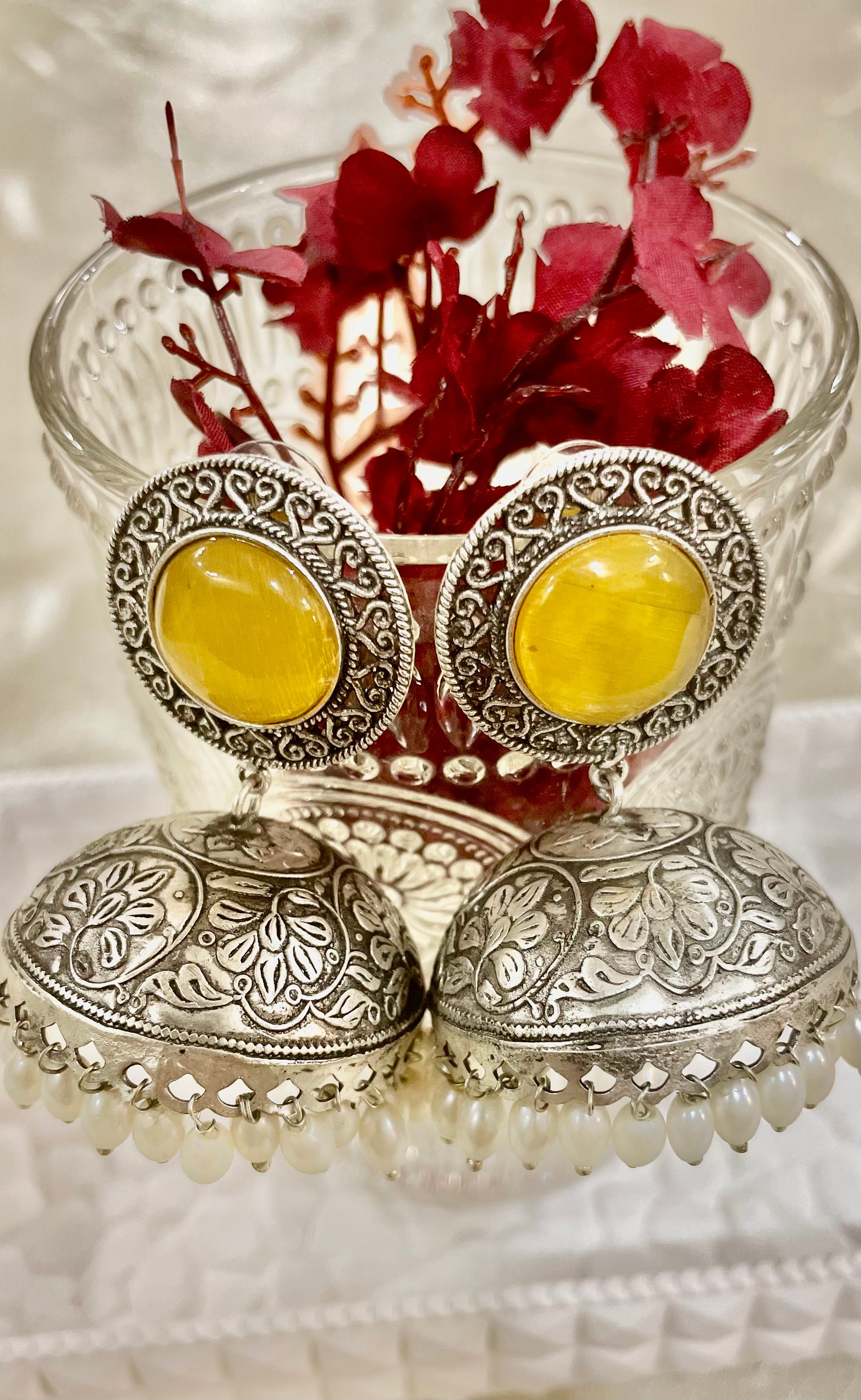 Shakuntalam oxidised jhumkis