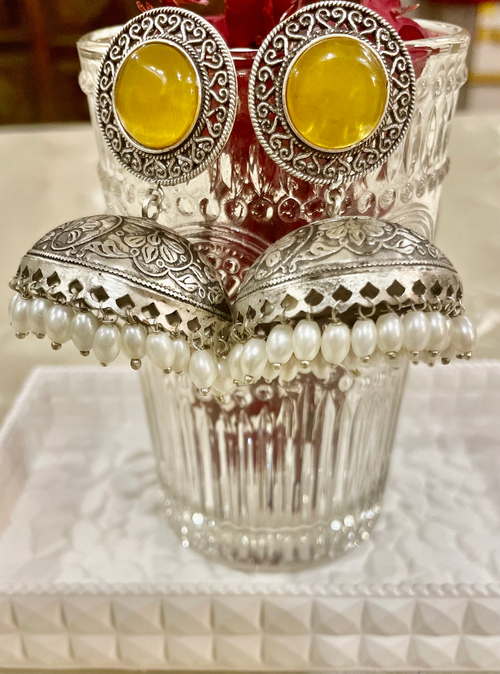 Shakuntalam oxidised jhumkis