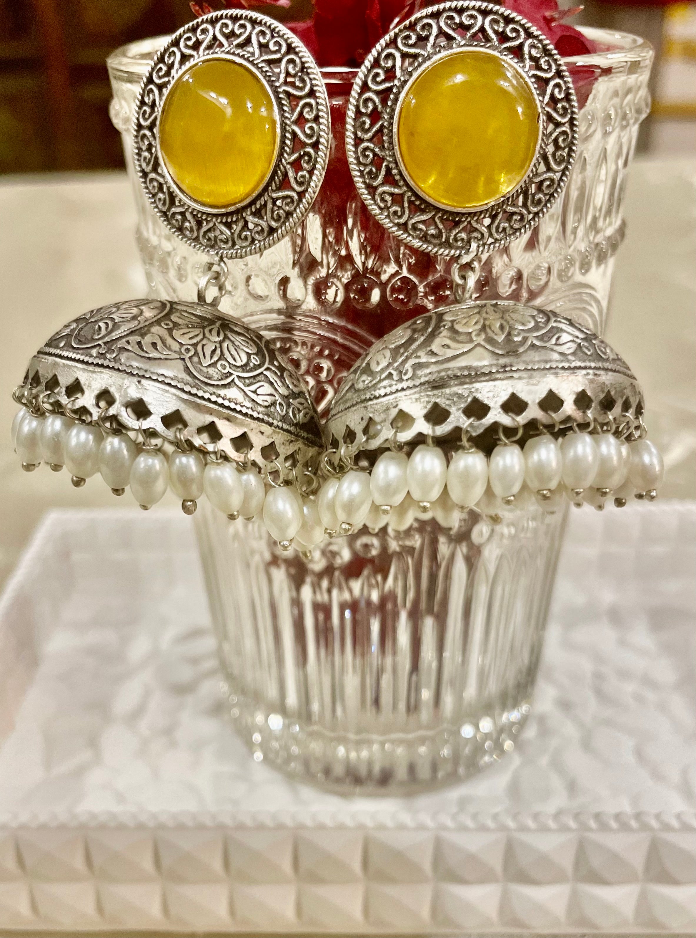 Shakuntalam oxidised jhumkis