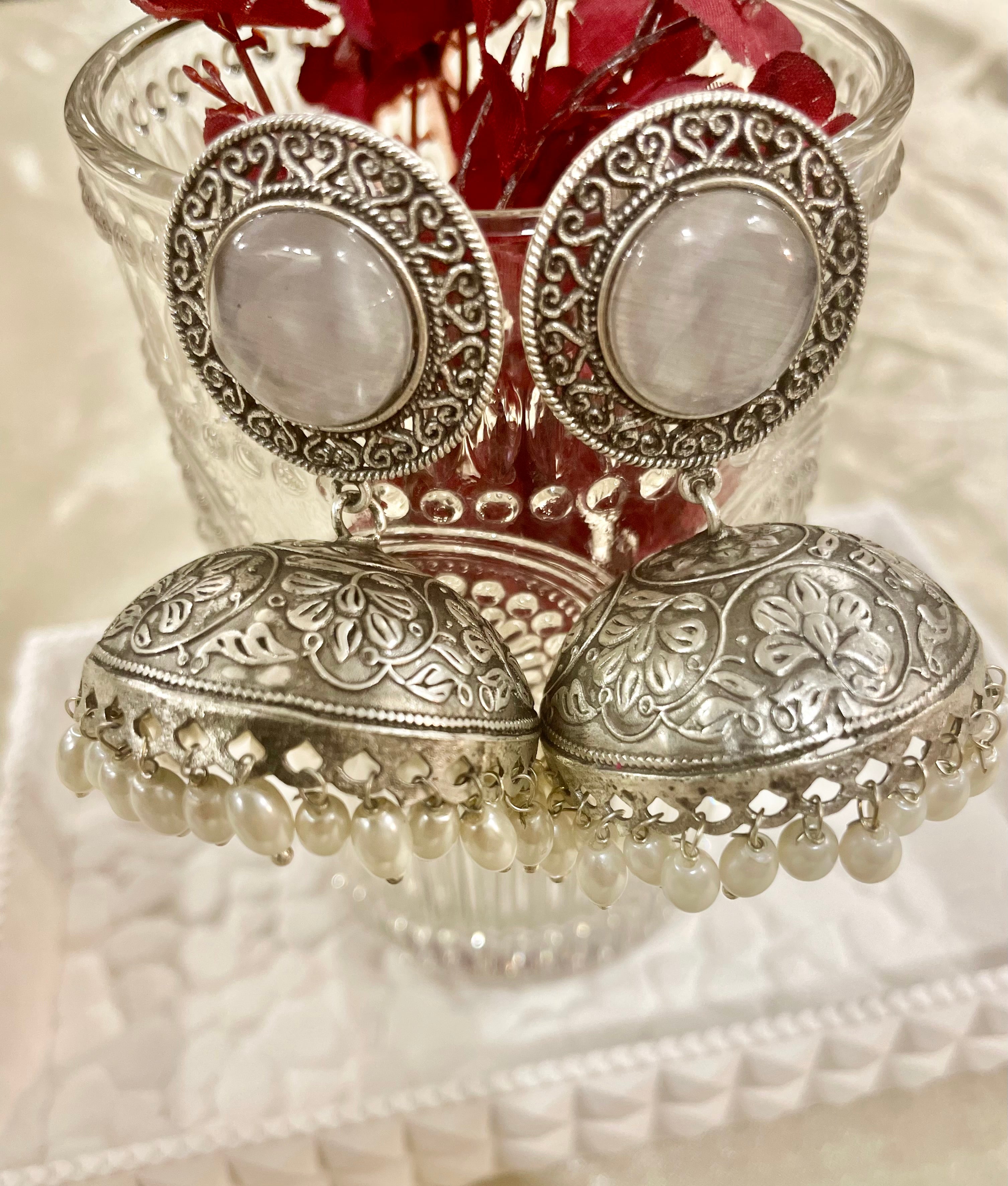Shakuntalam oxidised jhumkis