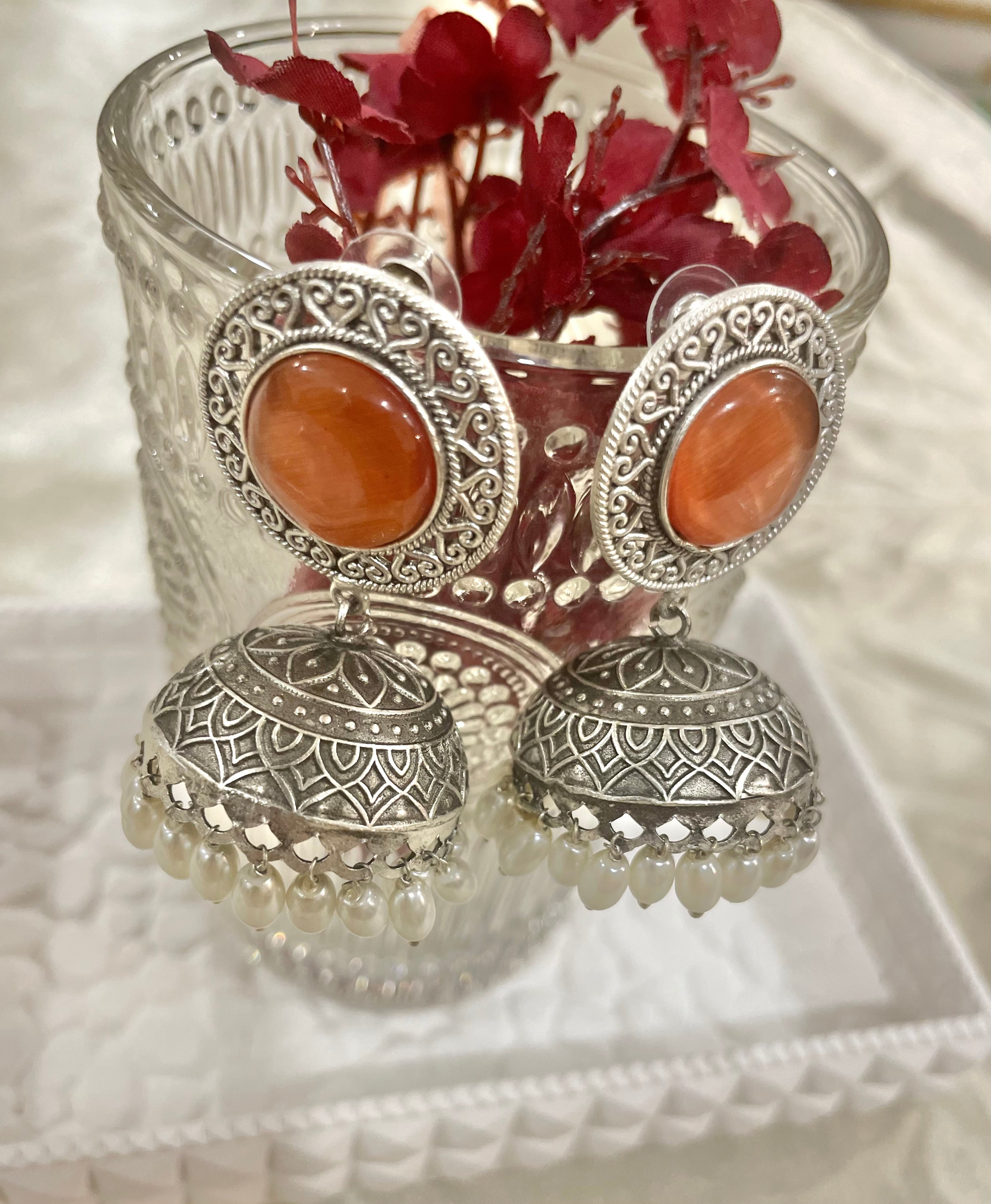 Shakuntalam oxidised jhumkis