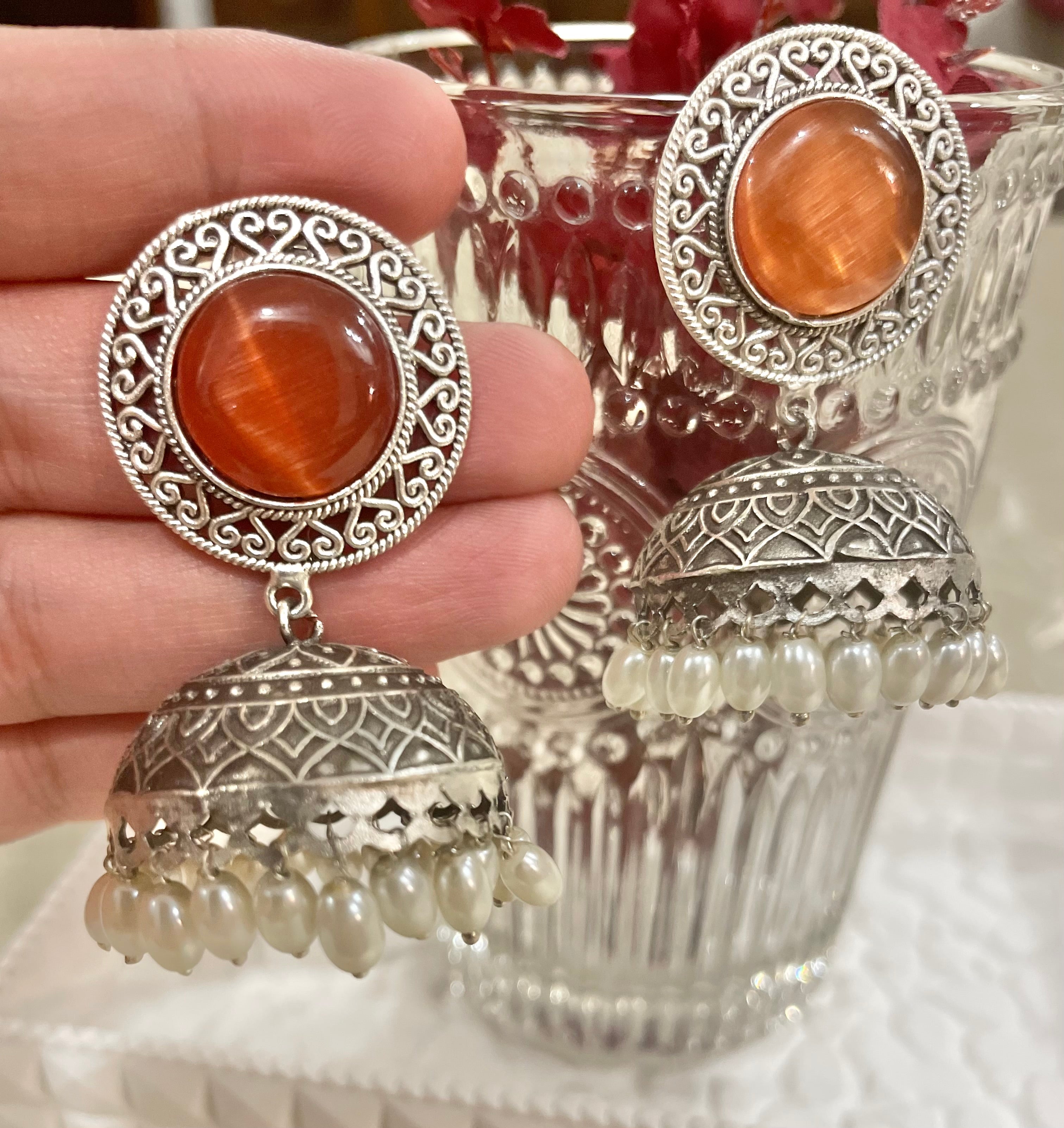 Shakuntalam oxidised jhumkis