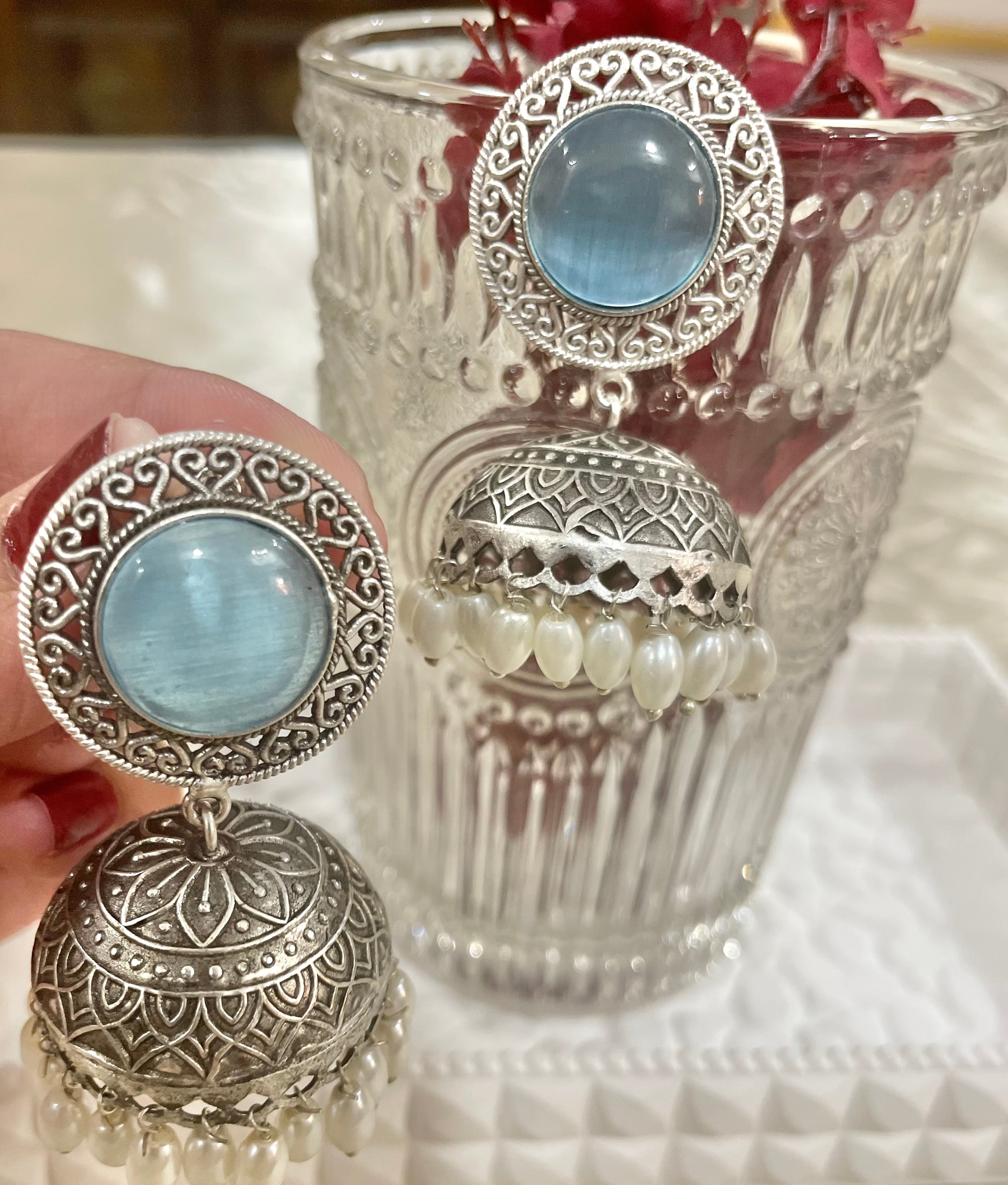 Shakuntalam oxidised jhumkis