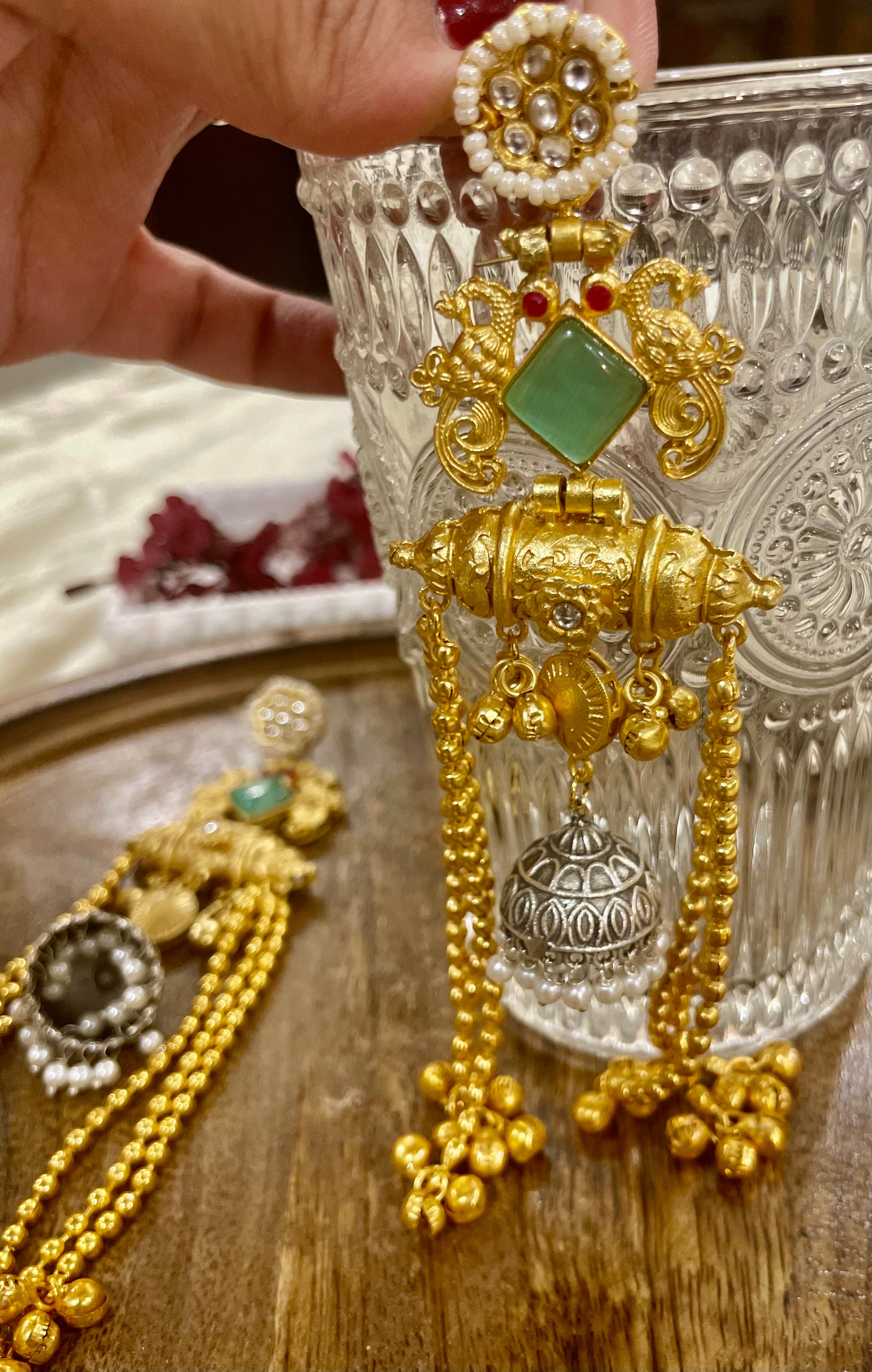 Tamanna dual tone Brass long earrings