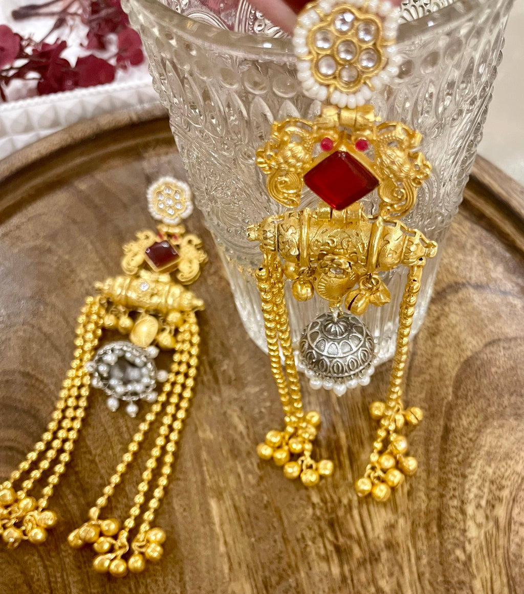 Tamanna dual tone Brass long earrings