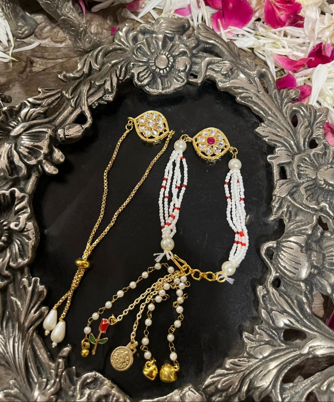 Kundan rakhi combo for bhai and bhabhi- pack of 2