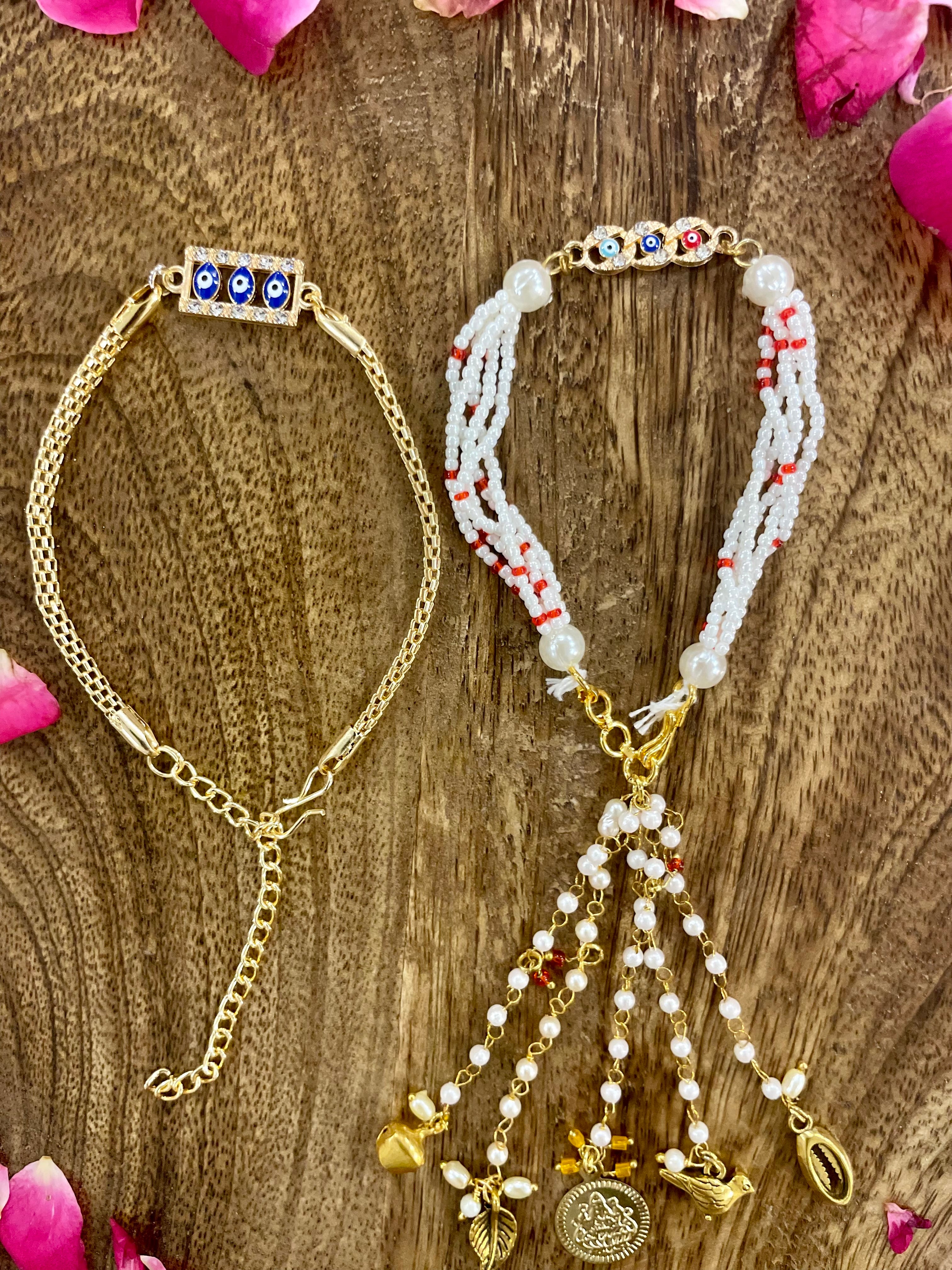 Evil eye bracelet rakhi combo- Bhai and bhabhi- pack of 2
