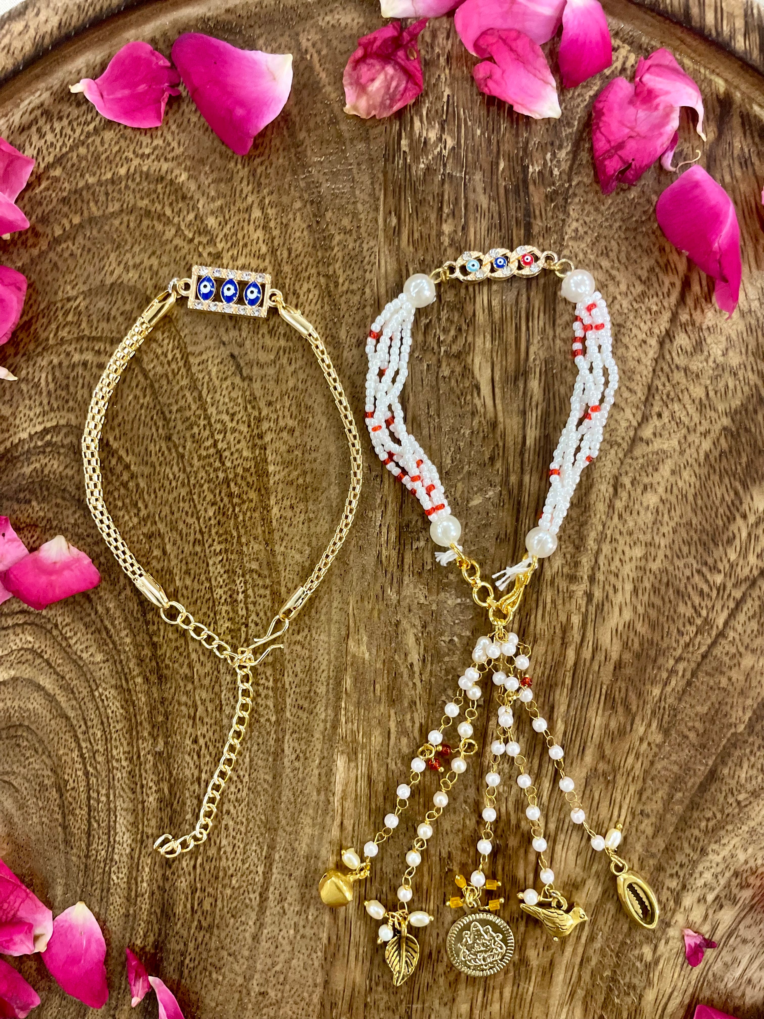 Evil eye bracelet rakhi combo- Bhai and bhabhi- pack of 2