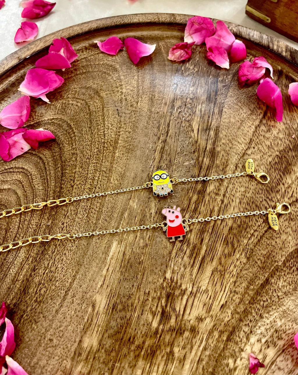 Kids rakhi- Peppa pig and Minion adjustable rakhi bracelets- pack of 2