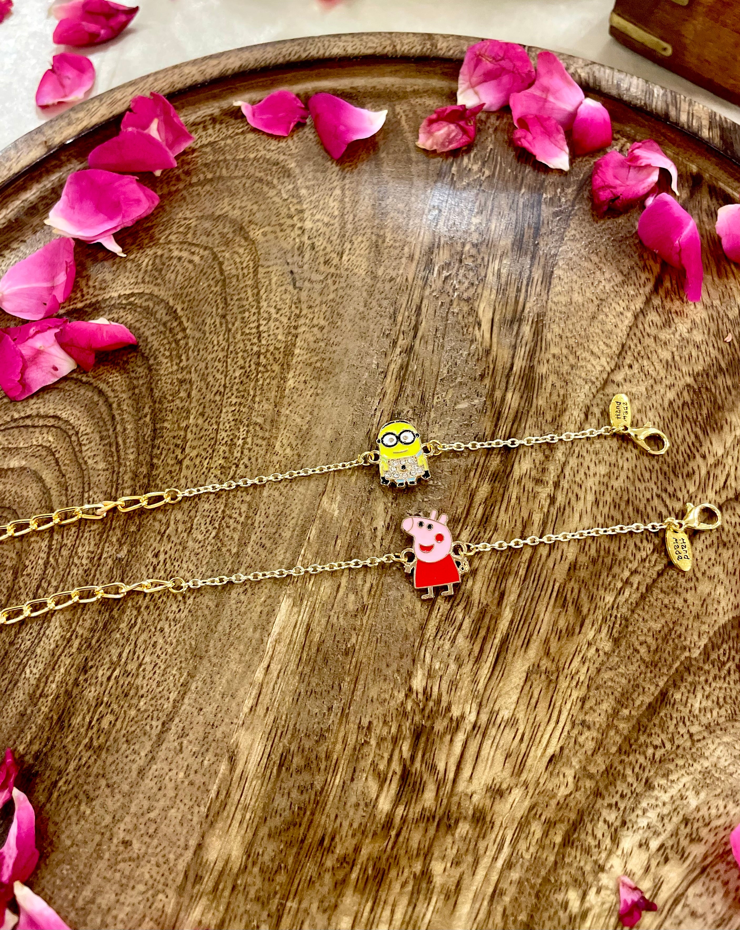 Kids rakhi- Peppa pig and Minion adjustable rakhi bracelets- pack of 2