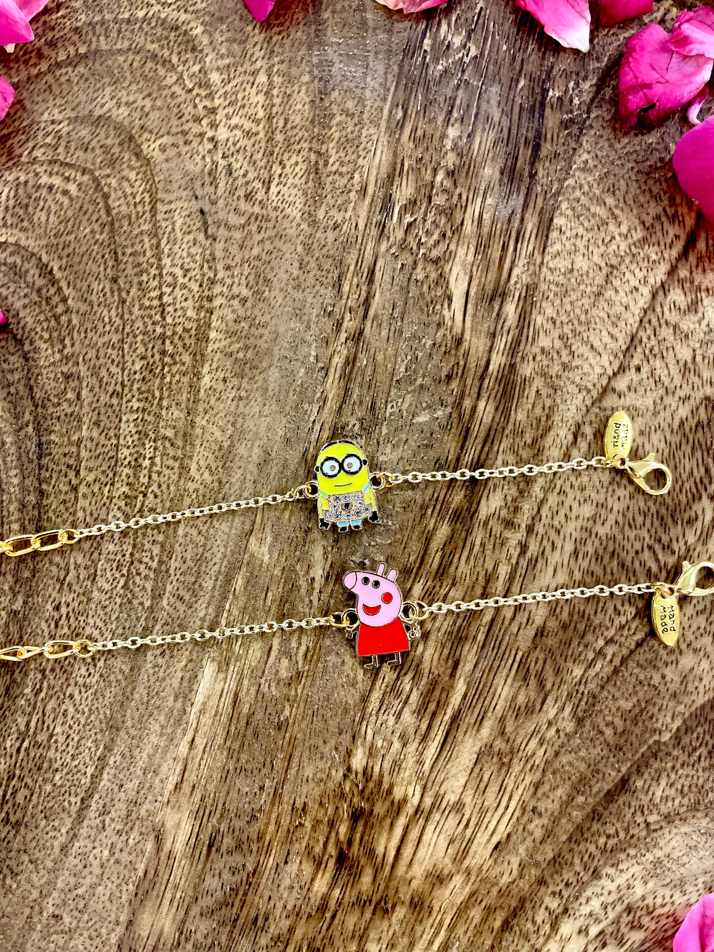 Kids rakhi- Peppa pig and Minion adjustable rakhi bracelets- pack of 2