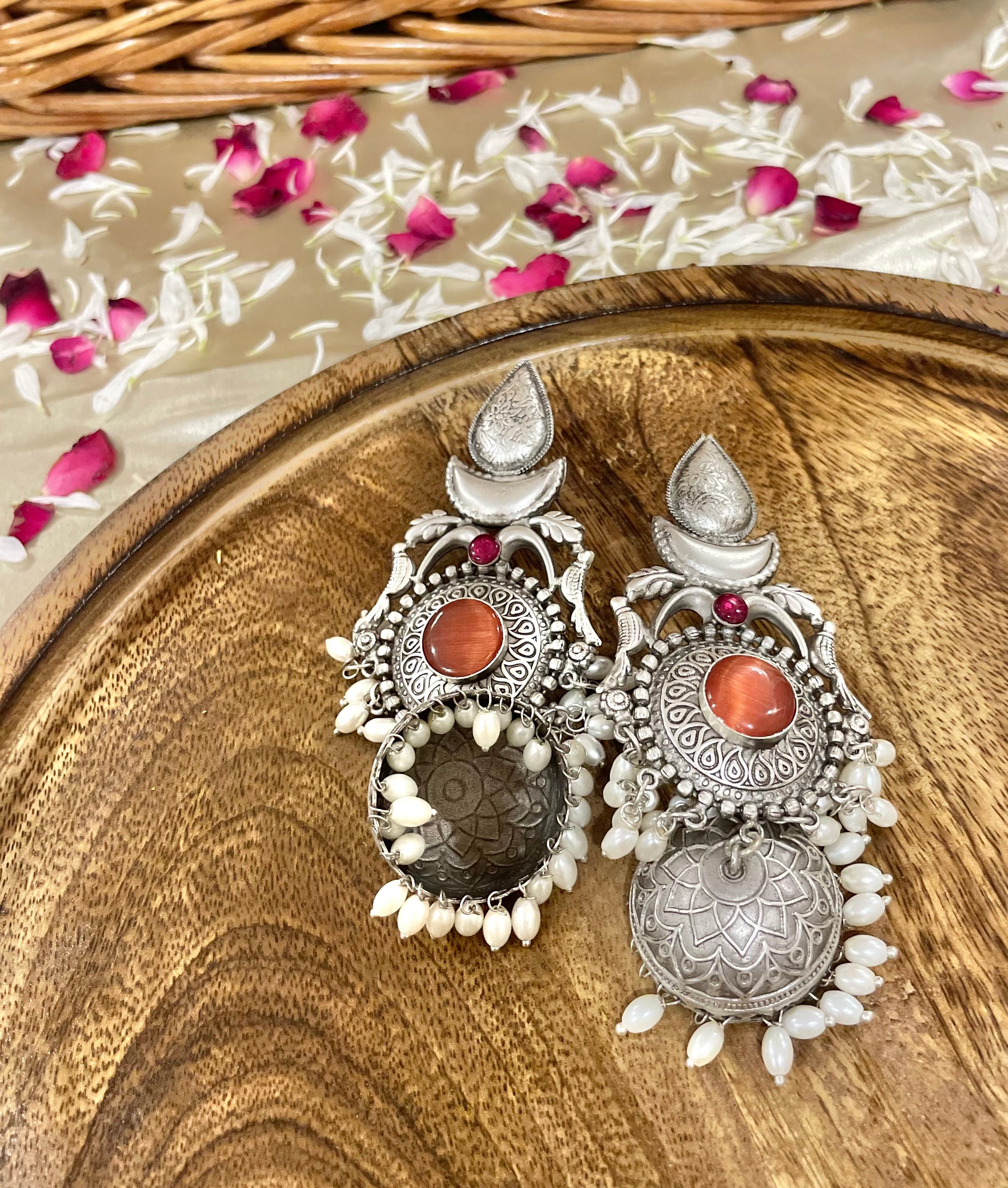 Rani silver oxidised Jhumkas