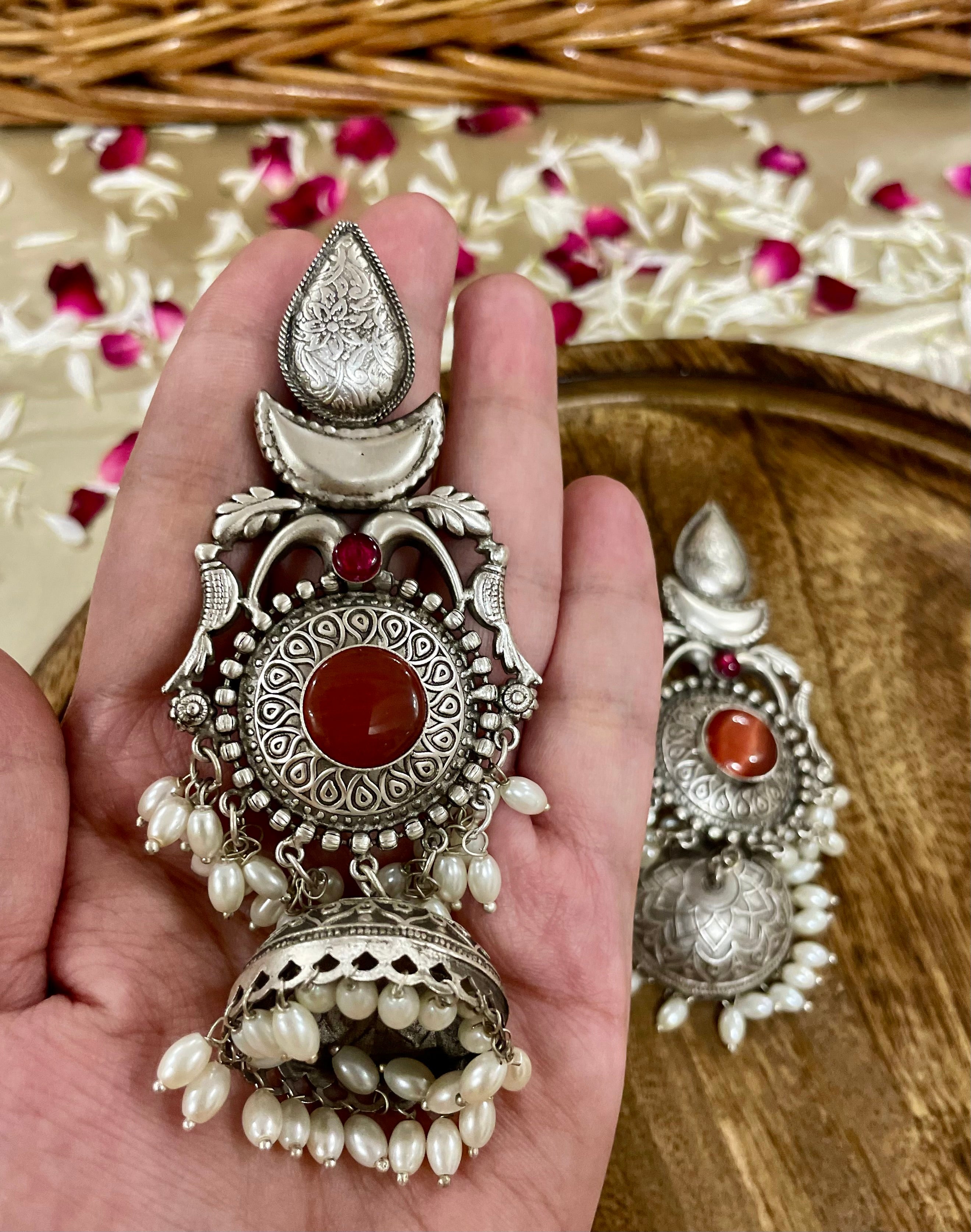 Rani silver oxidised Jhumkas