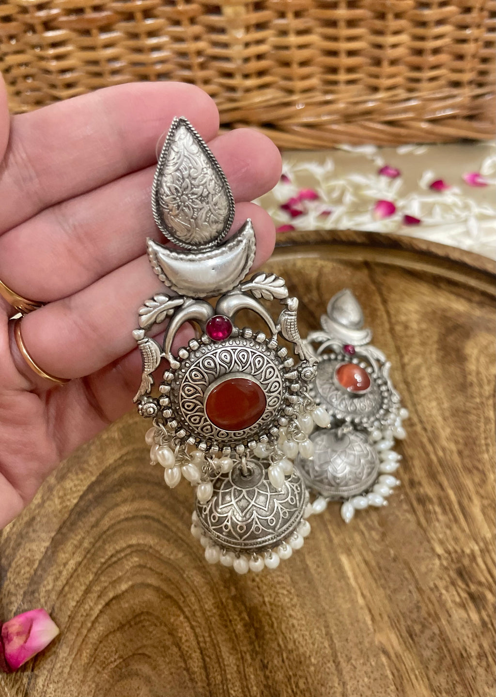 Rani silver oxidised Jhumkas