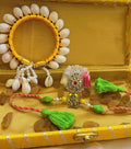 Ganesha rakhi combo with yellow green beads- Rakhi for bhai bhabhi