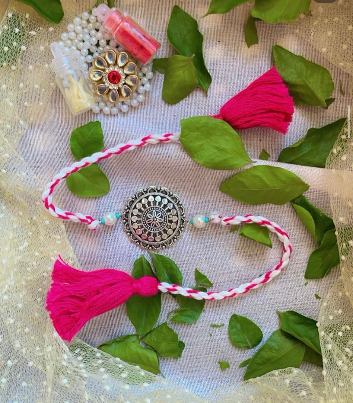 Silver Chakra rakhi combo- Rakhi for bhai and bhabhi