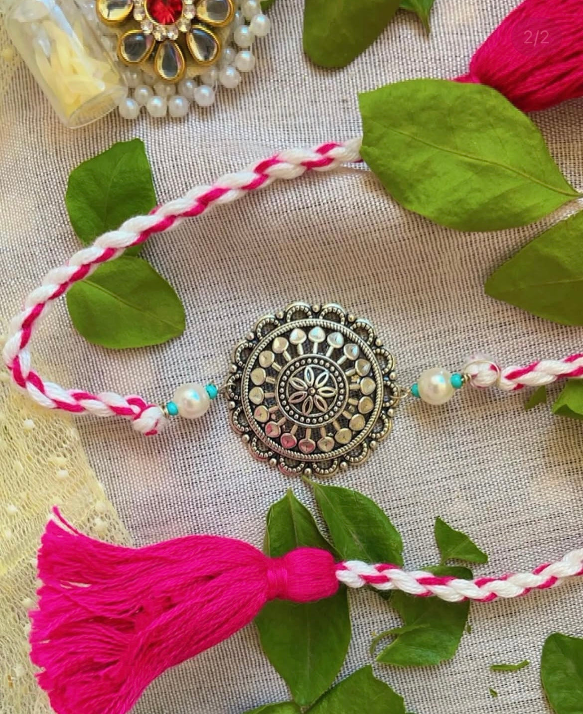 Silver Chakra rakhi combo- Rakhi for bhai and bhabhi