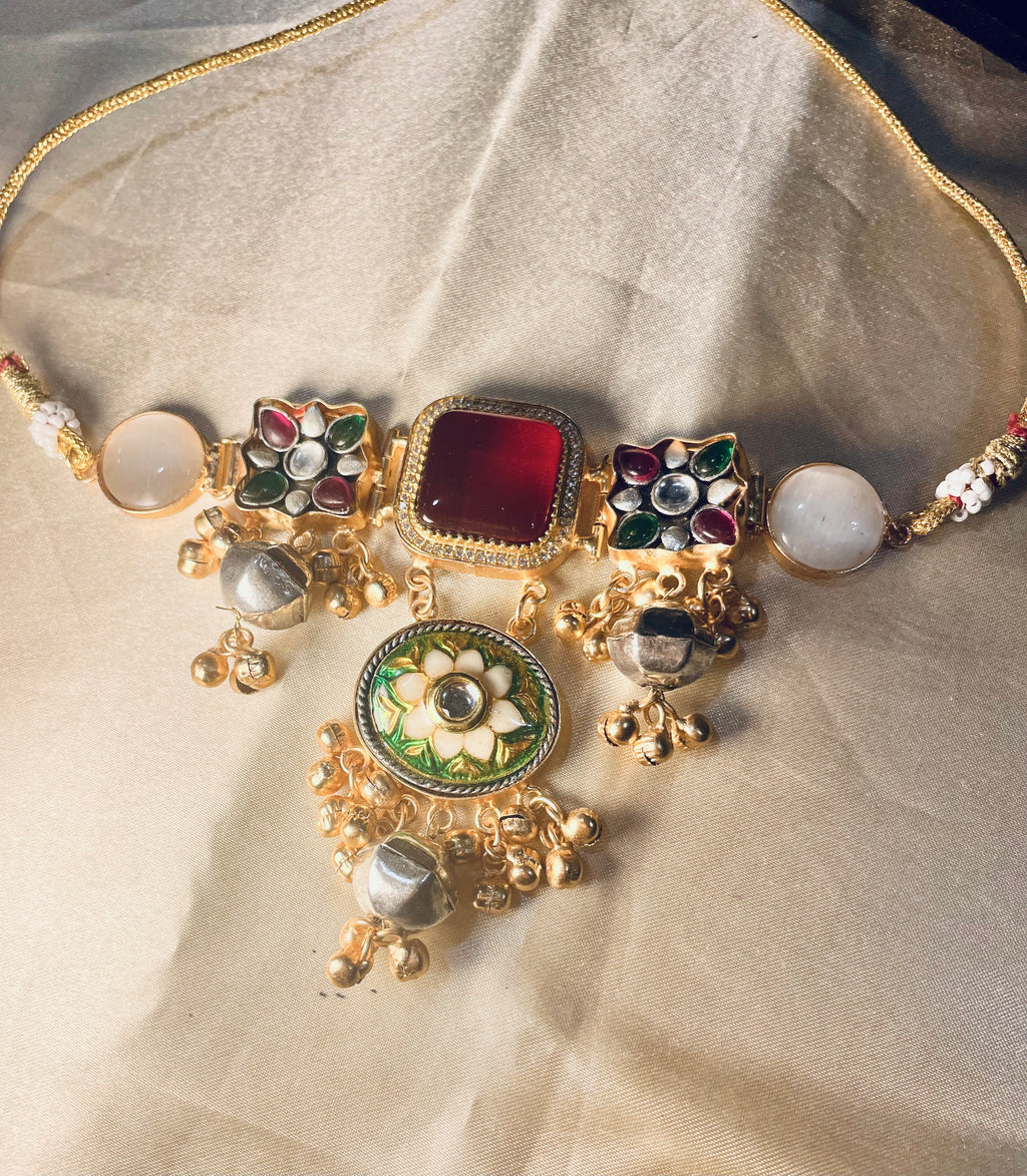 Kashmiri brass choker set - Maroon color