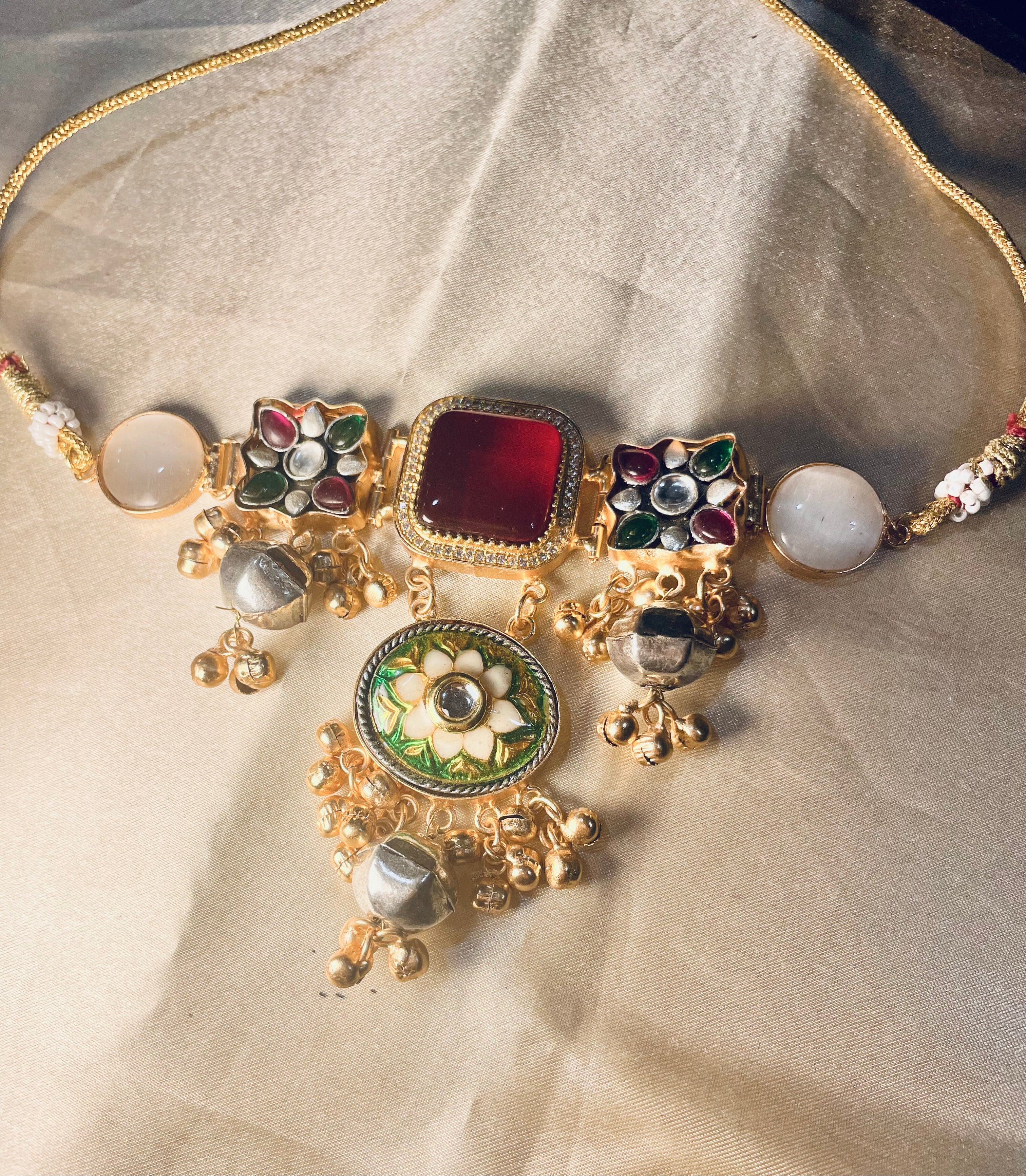 Kashmiri brass choker set - Maroon color