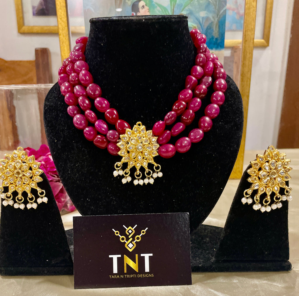 Katha red choker necklace set