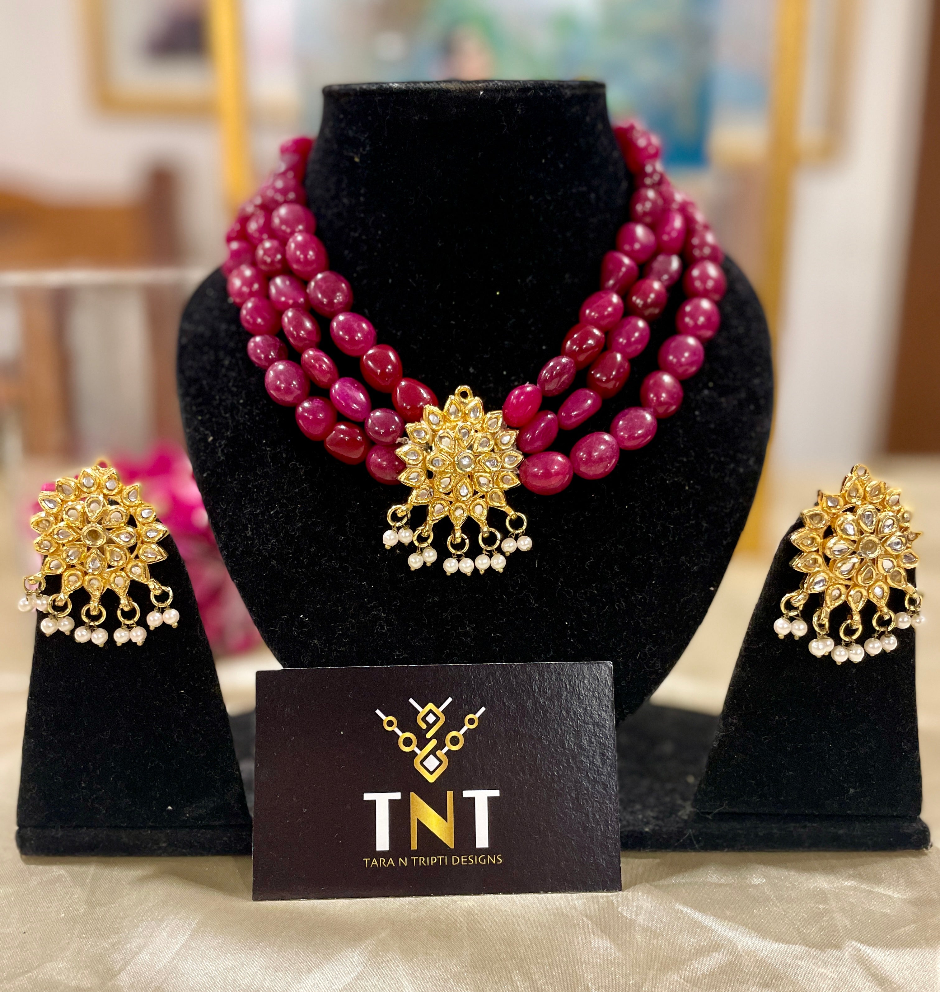 Katha red choker necklace set