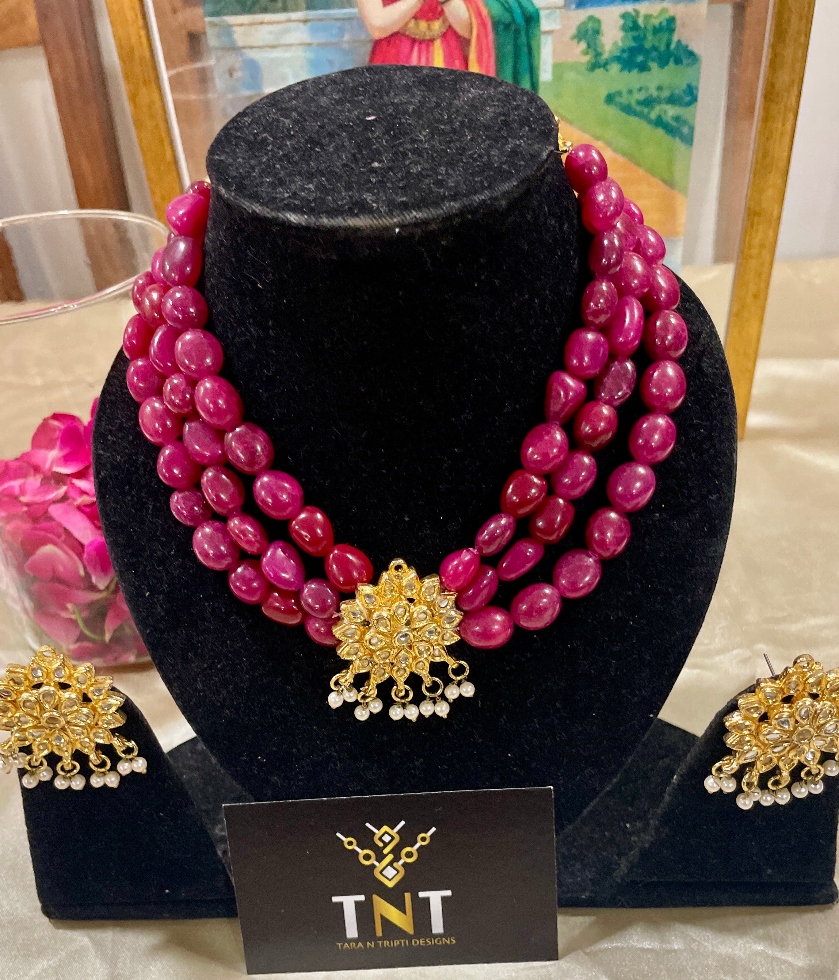 Katha red choker necklace set