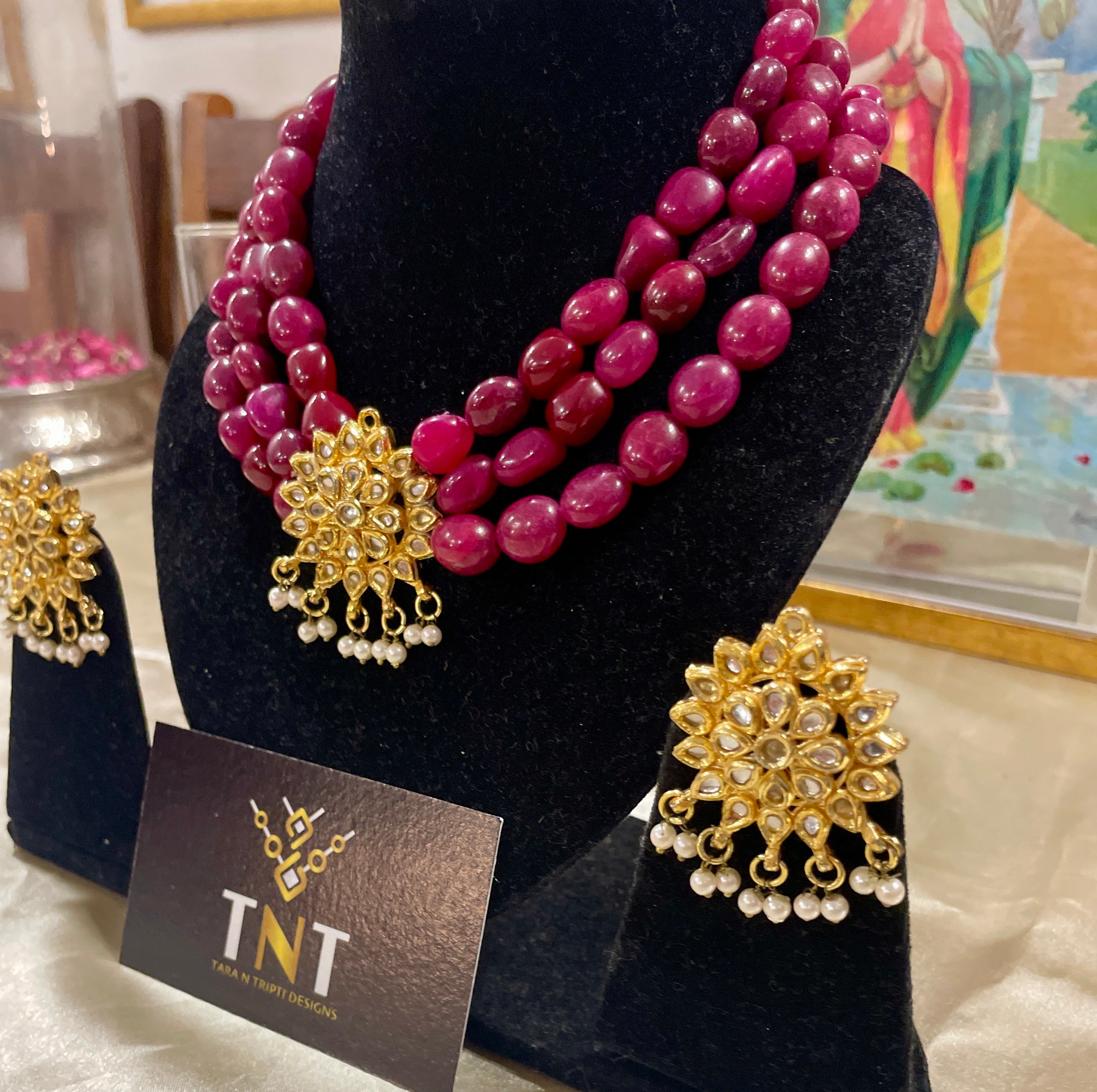 Katha red choker necklace set