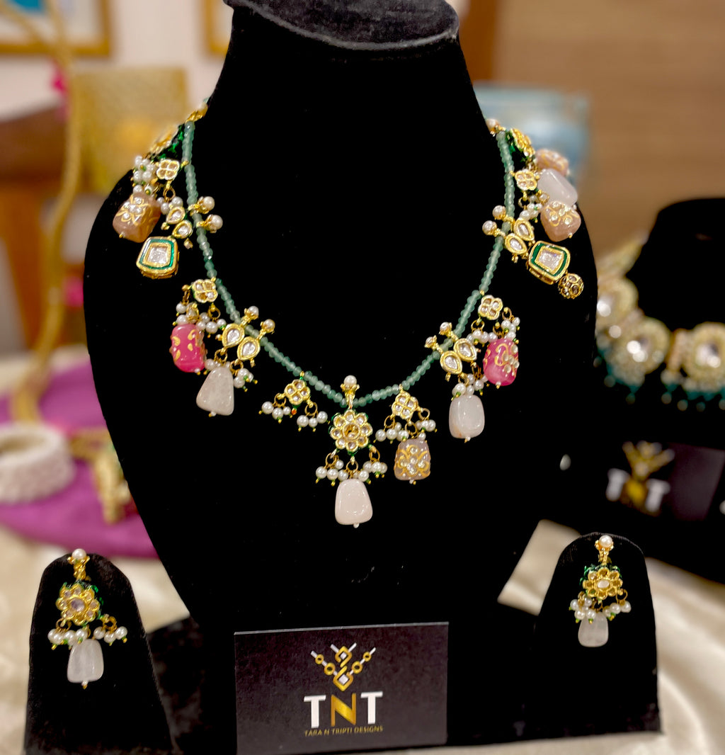 Shailputri long necklace set- Green