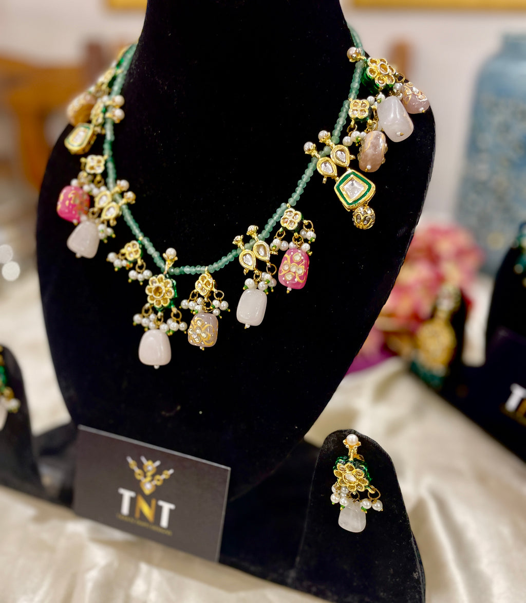 Shailputri long necklace set- Green