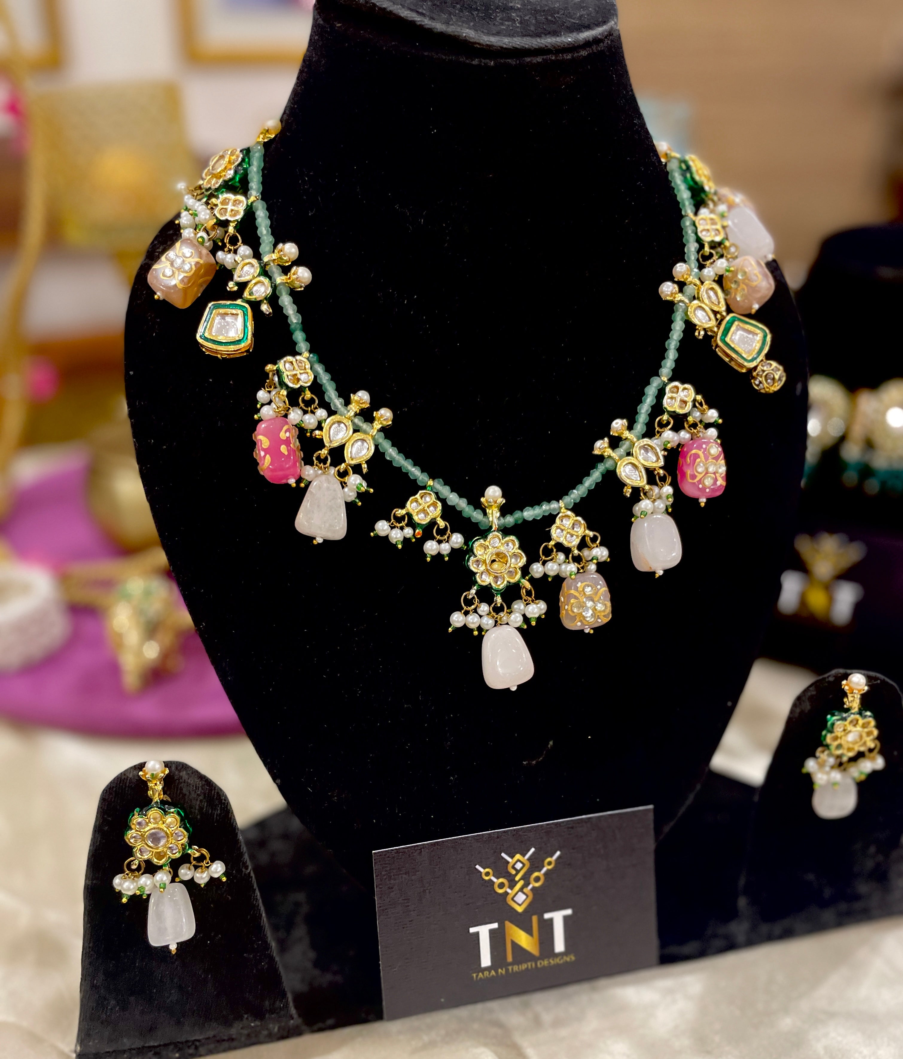 Shailputri long necklace set- Green