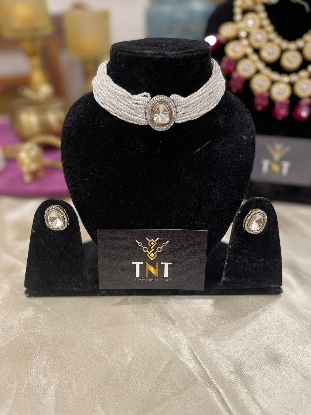 Shree pearl choker set with polki stones