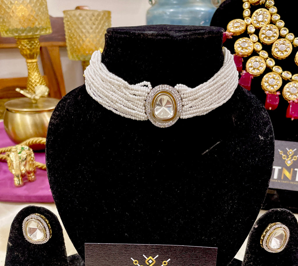 Shree pearl choker set with polki stones