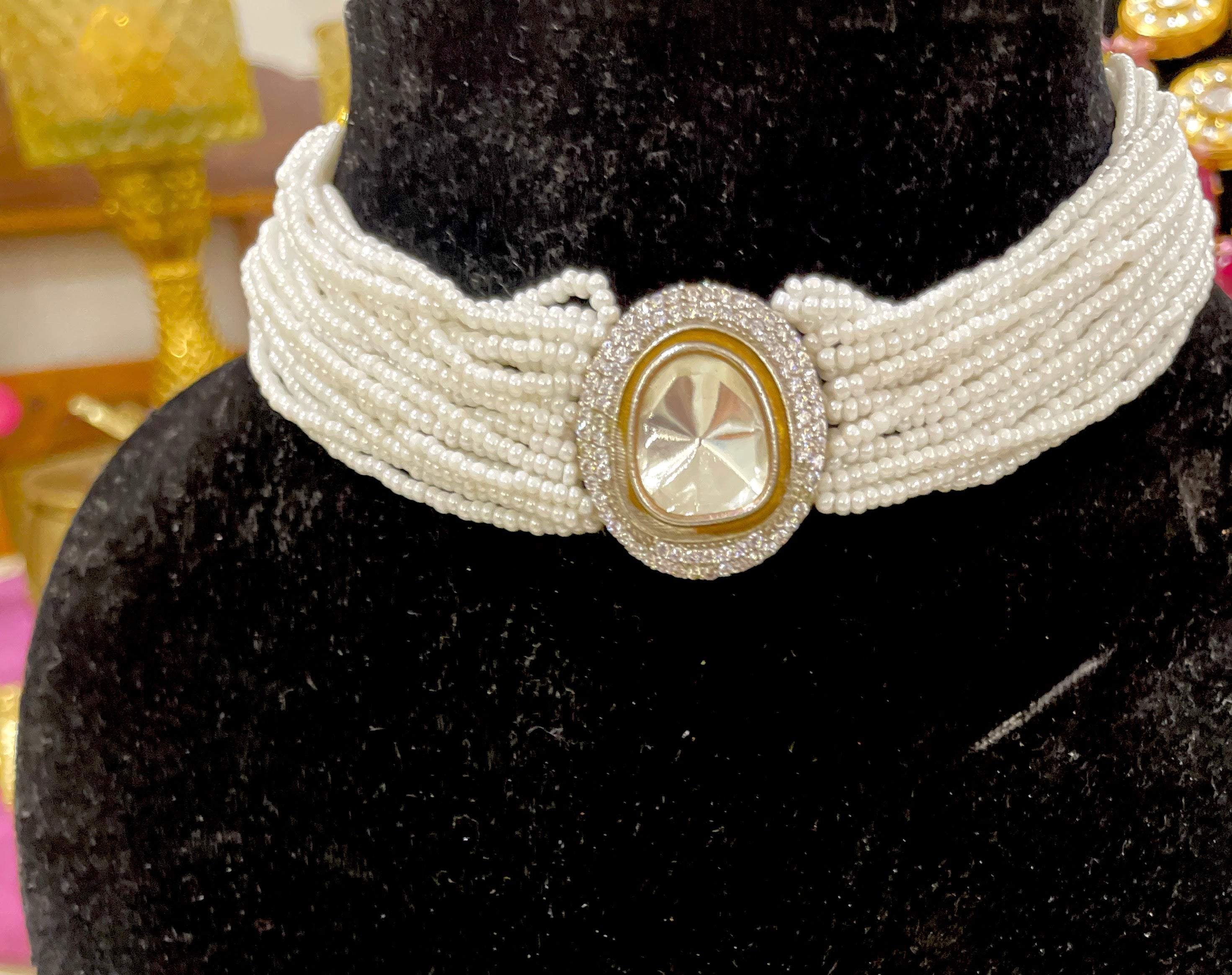 Shree pearl choker set with polki stones