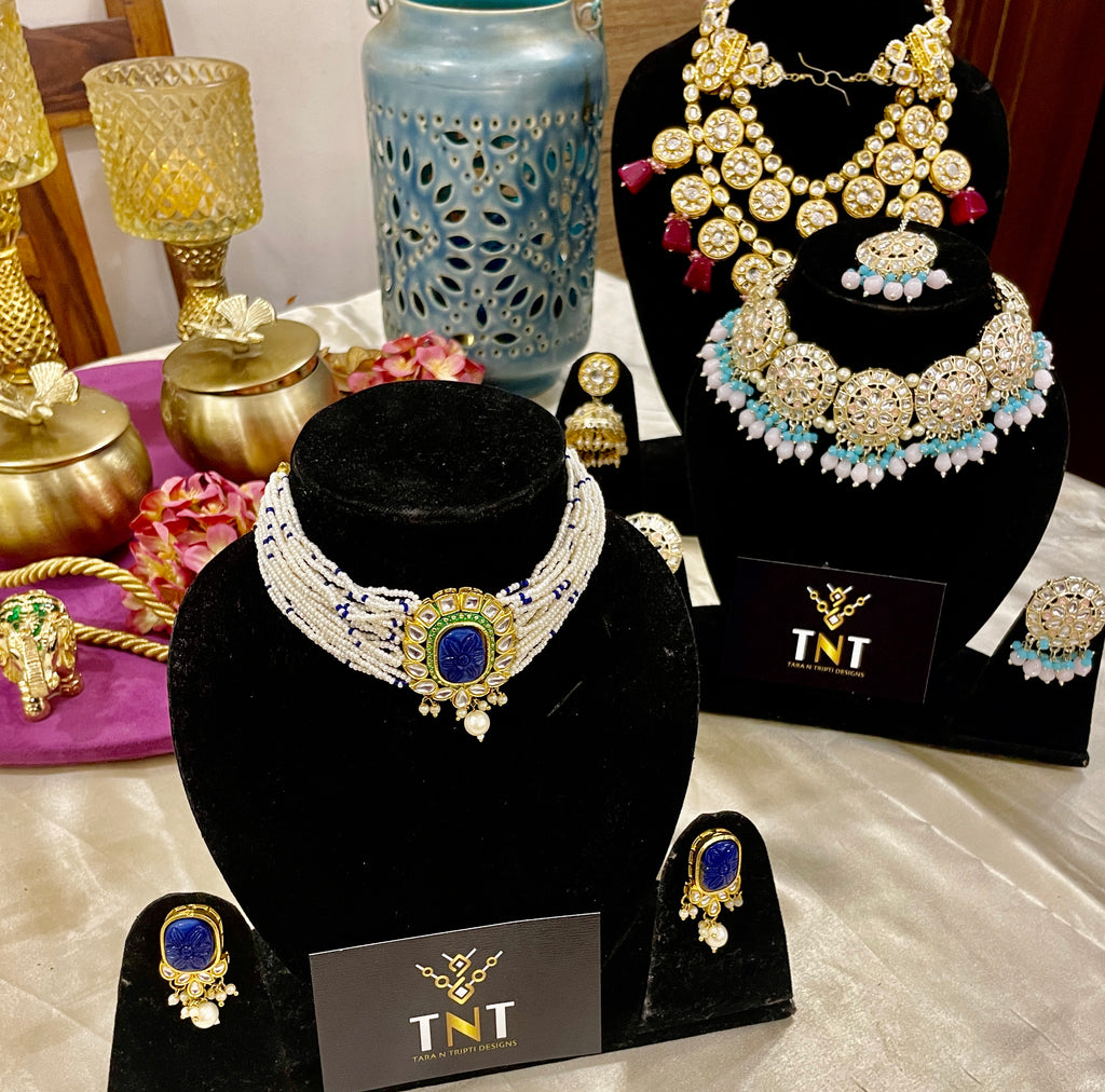 Beena pearl choker set - Blue