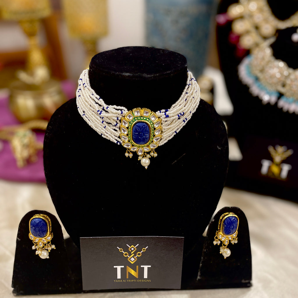 Beena pearl choker set - Blue