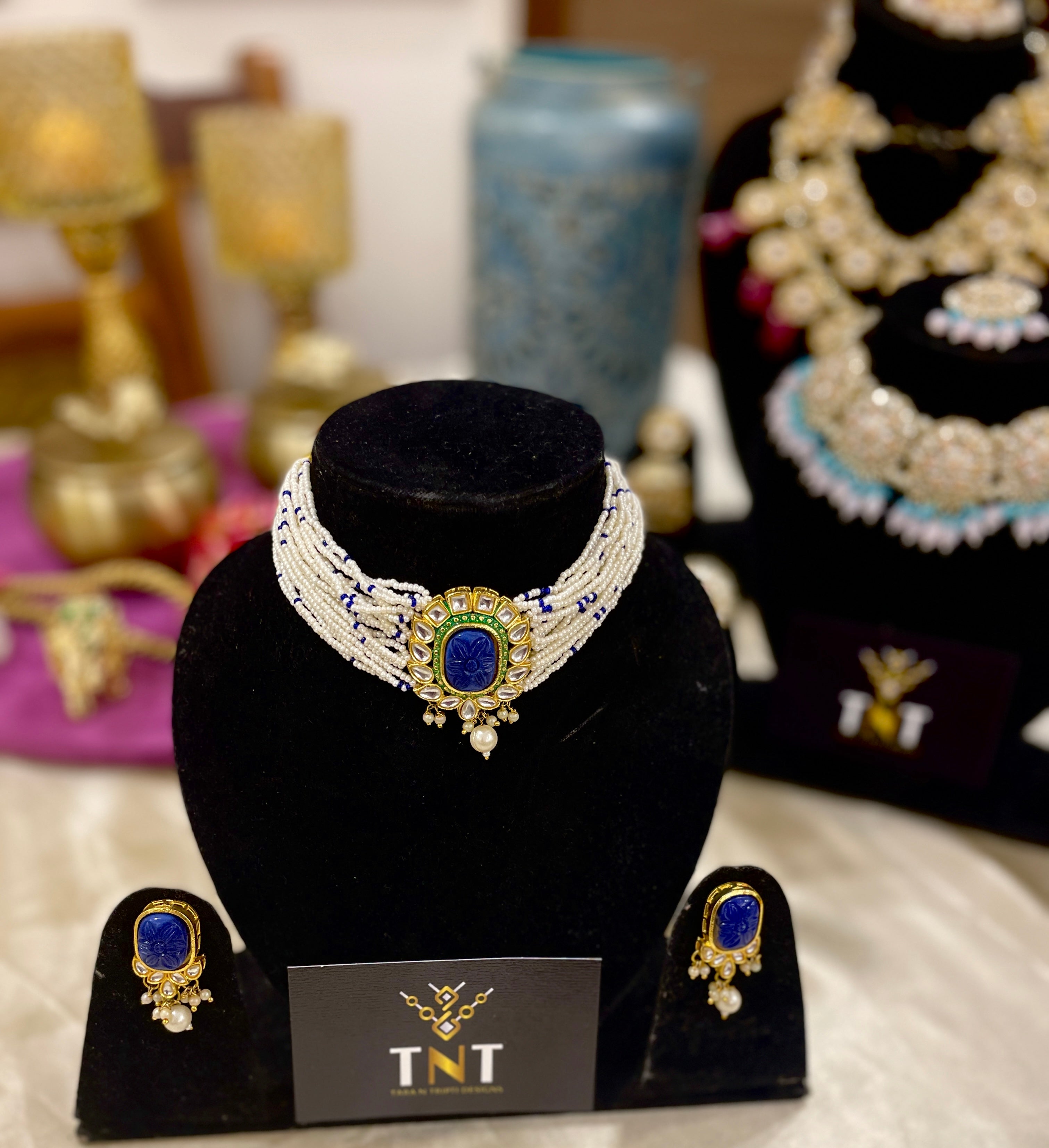 Beena pearl choker set - Blue