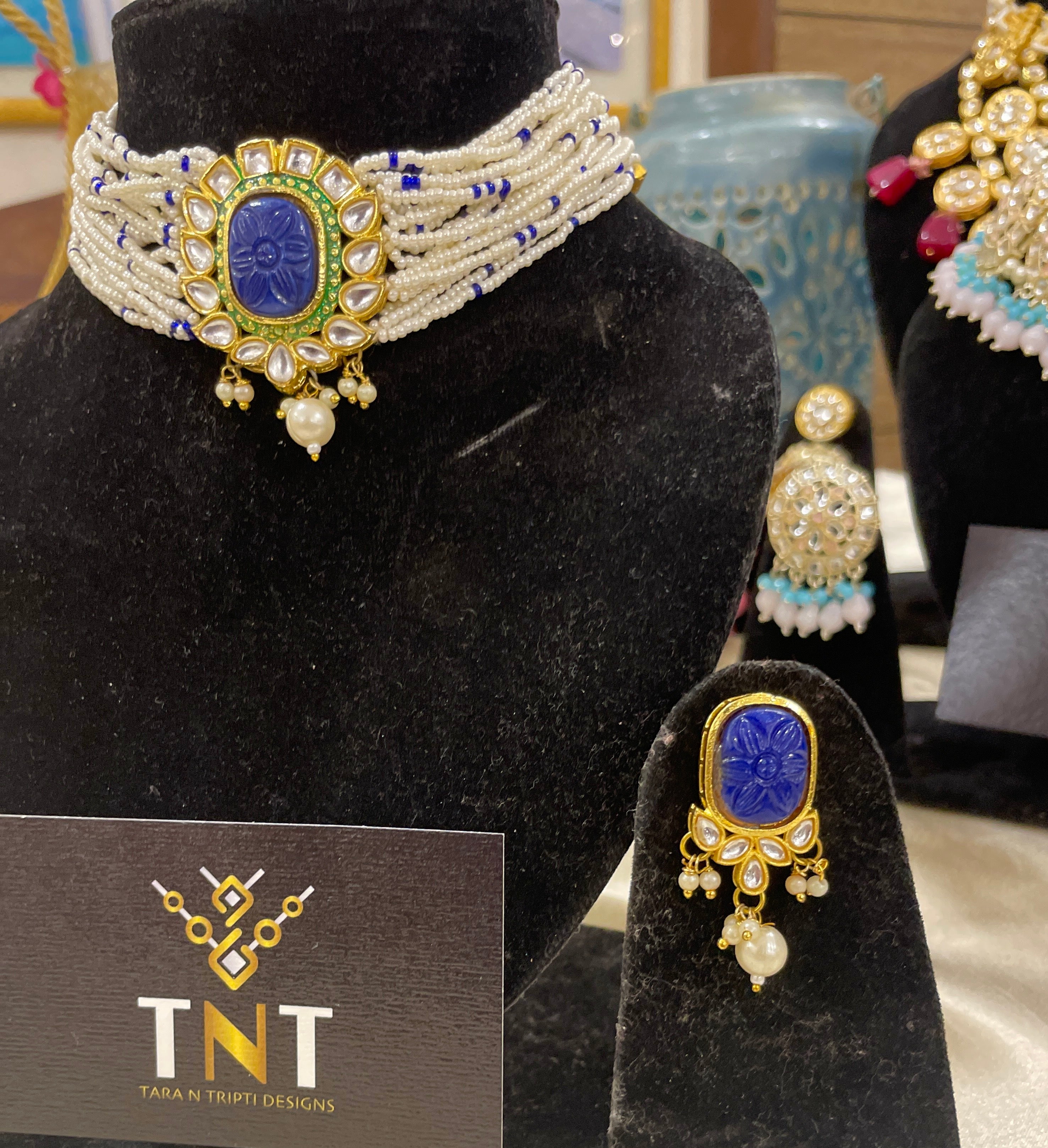 Beena pearl choker set - Blue