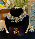 Nisha blue kundan choker set with teeka and ring