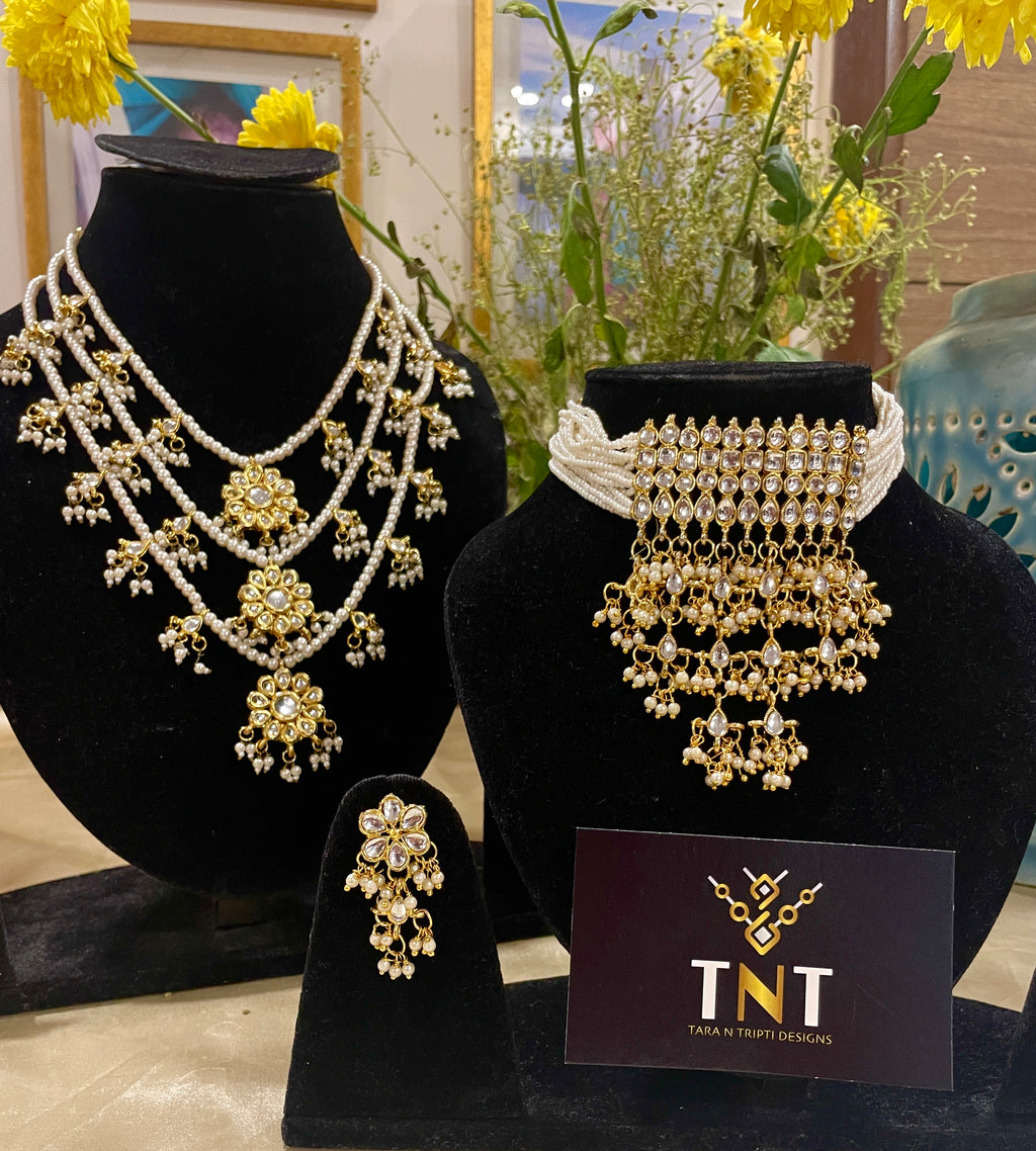 Chinnama kundan and pearl bridal set- 2 necklaces