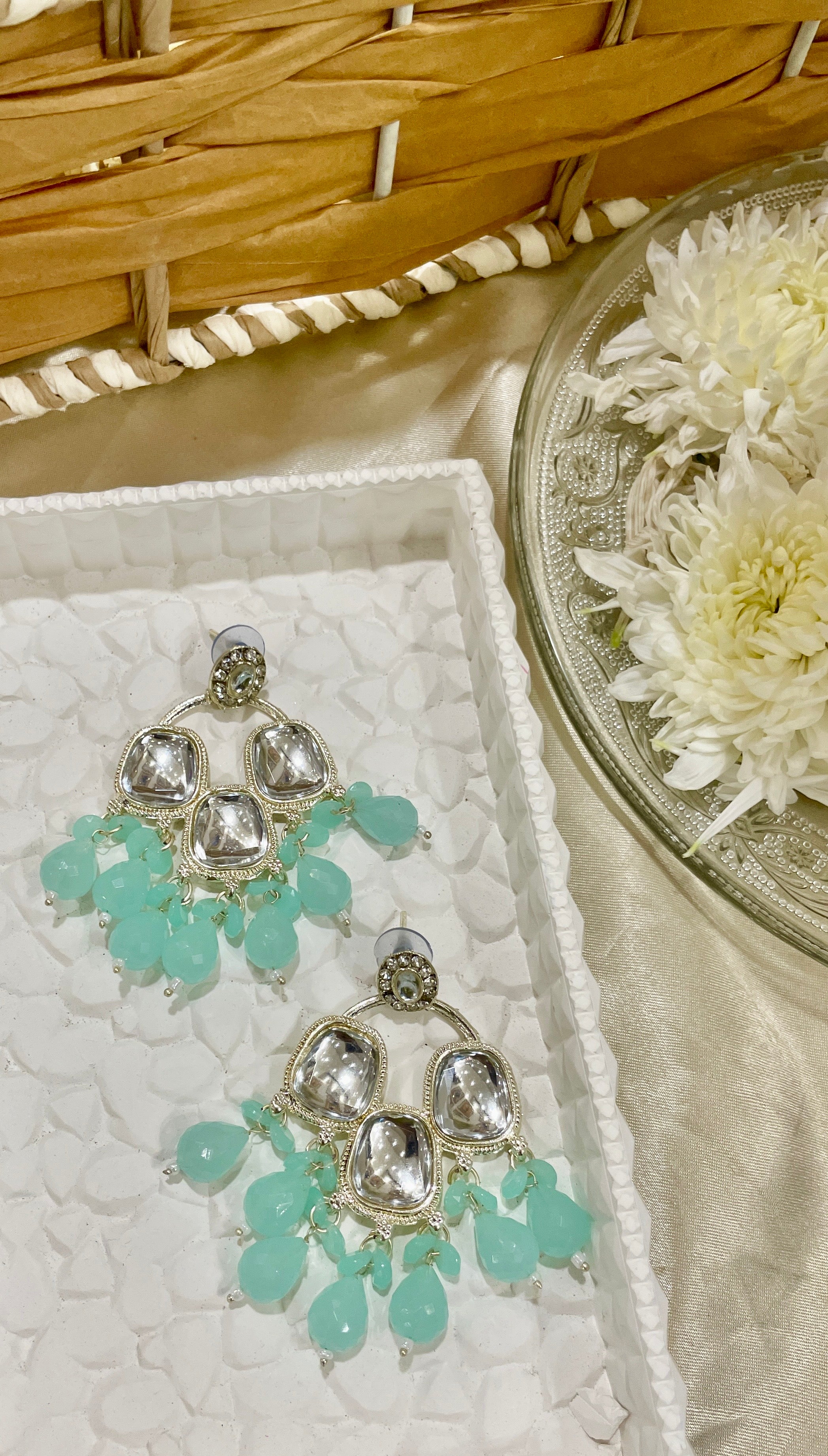 Meher chandbali earrings with beads and mossanite stones