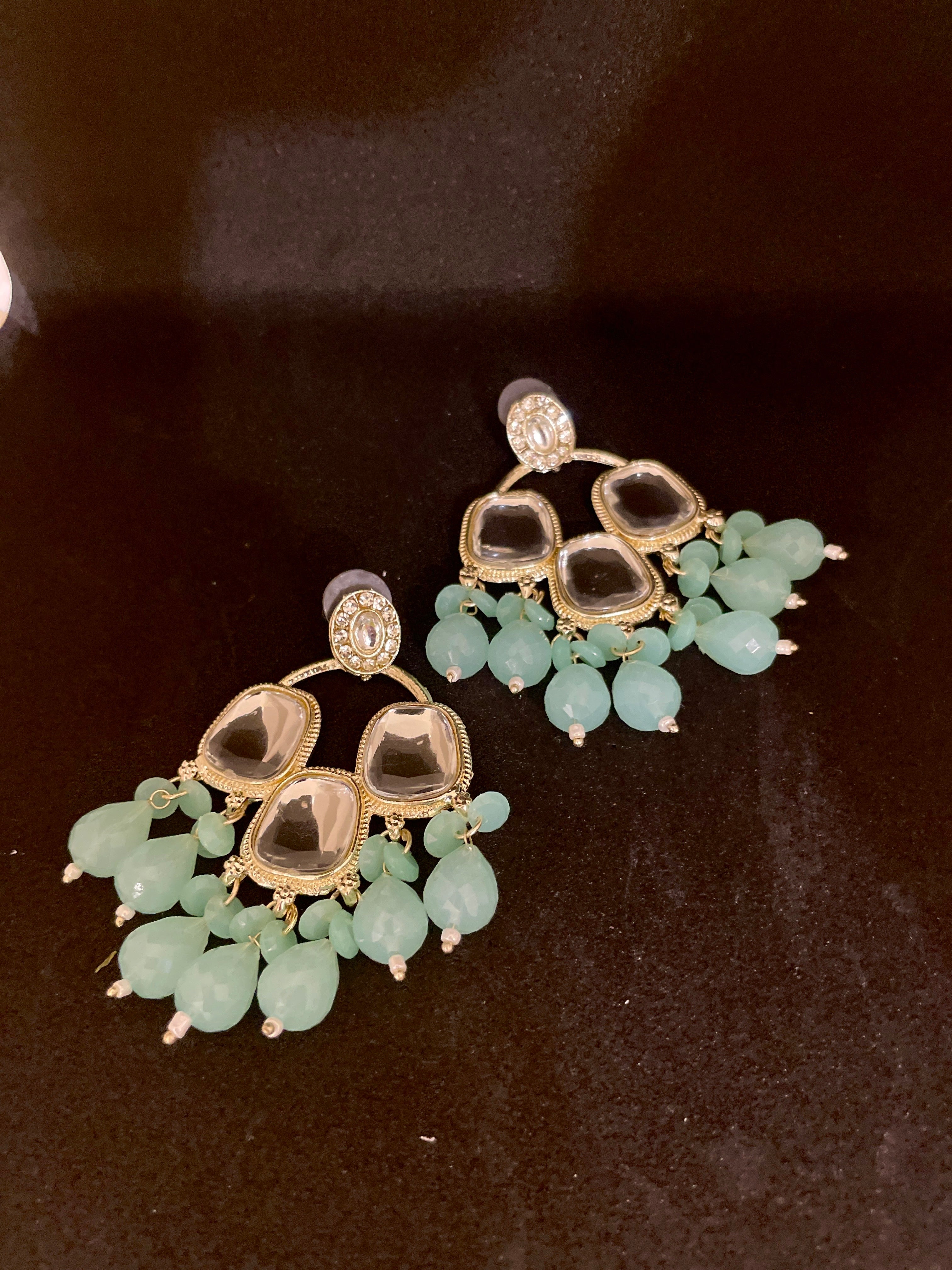 Meher chandbali earrings with beads and mossanite stones