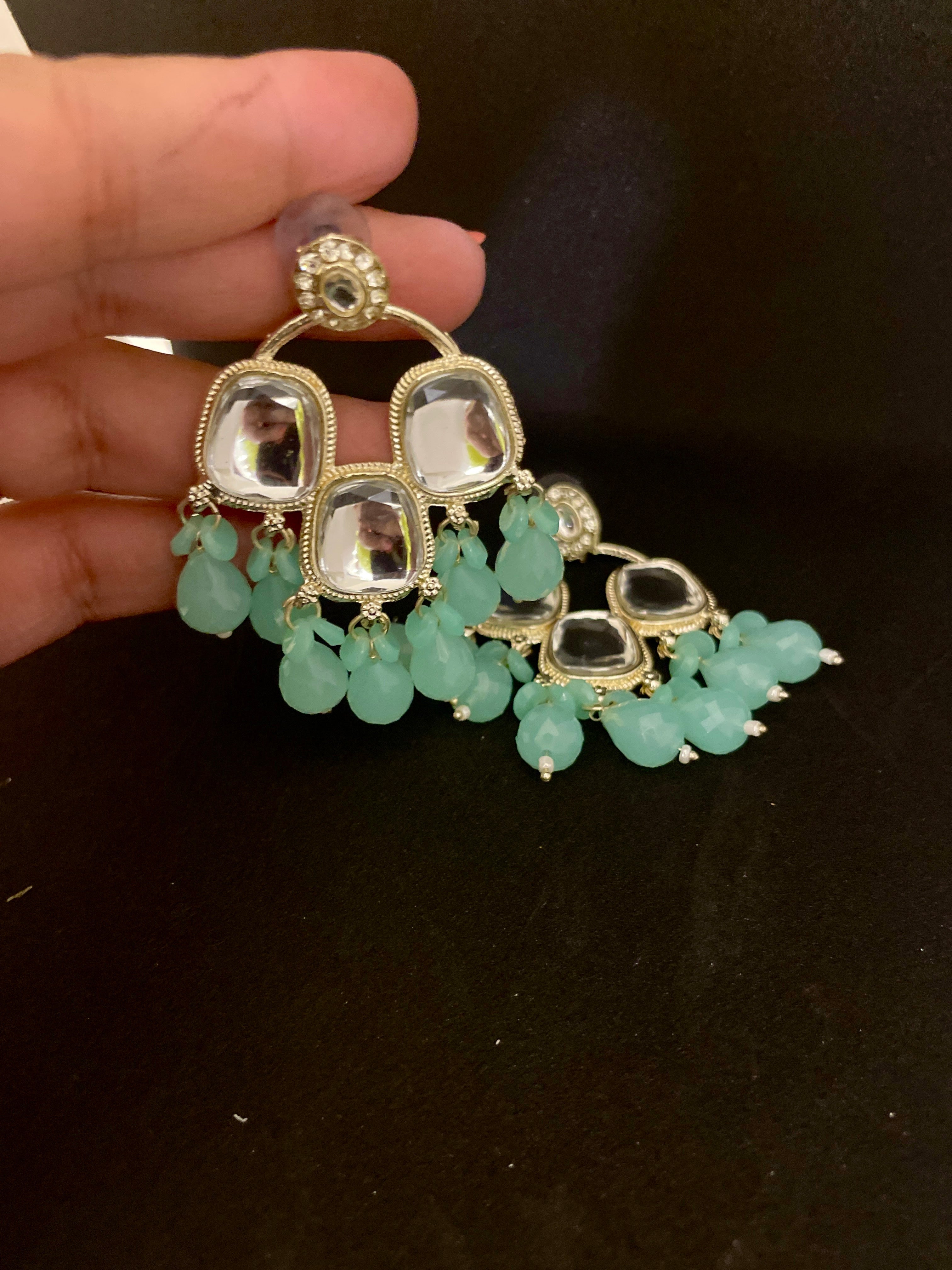 Meher chandbali earrings with beads and mossanite stones