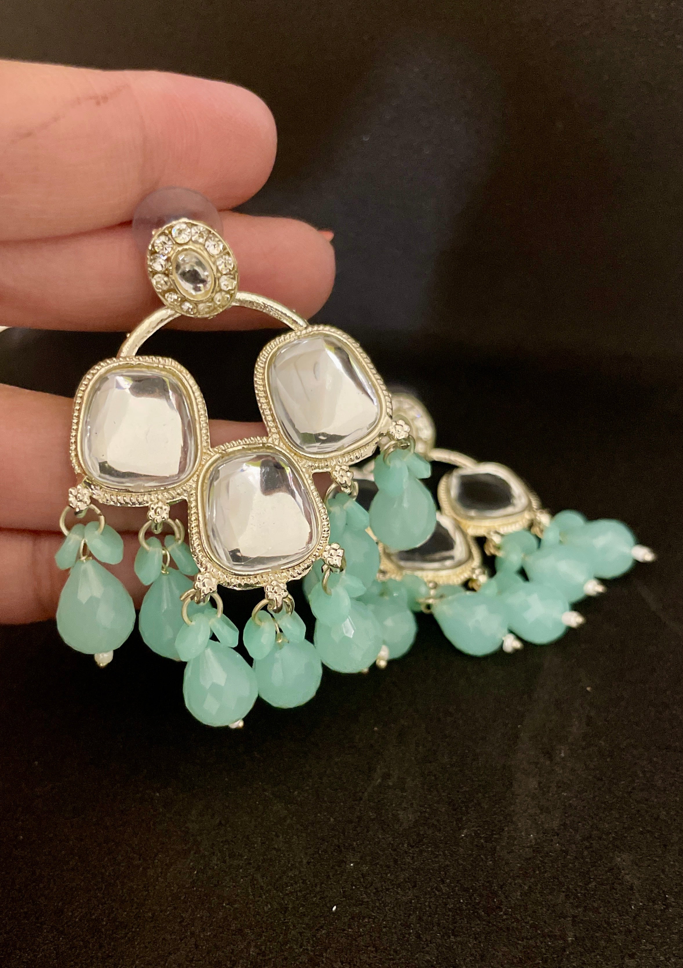 Meher chandbali earrings with beads and mossanite stones