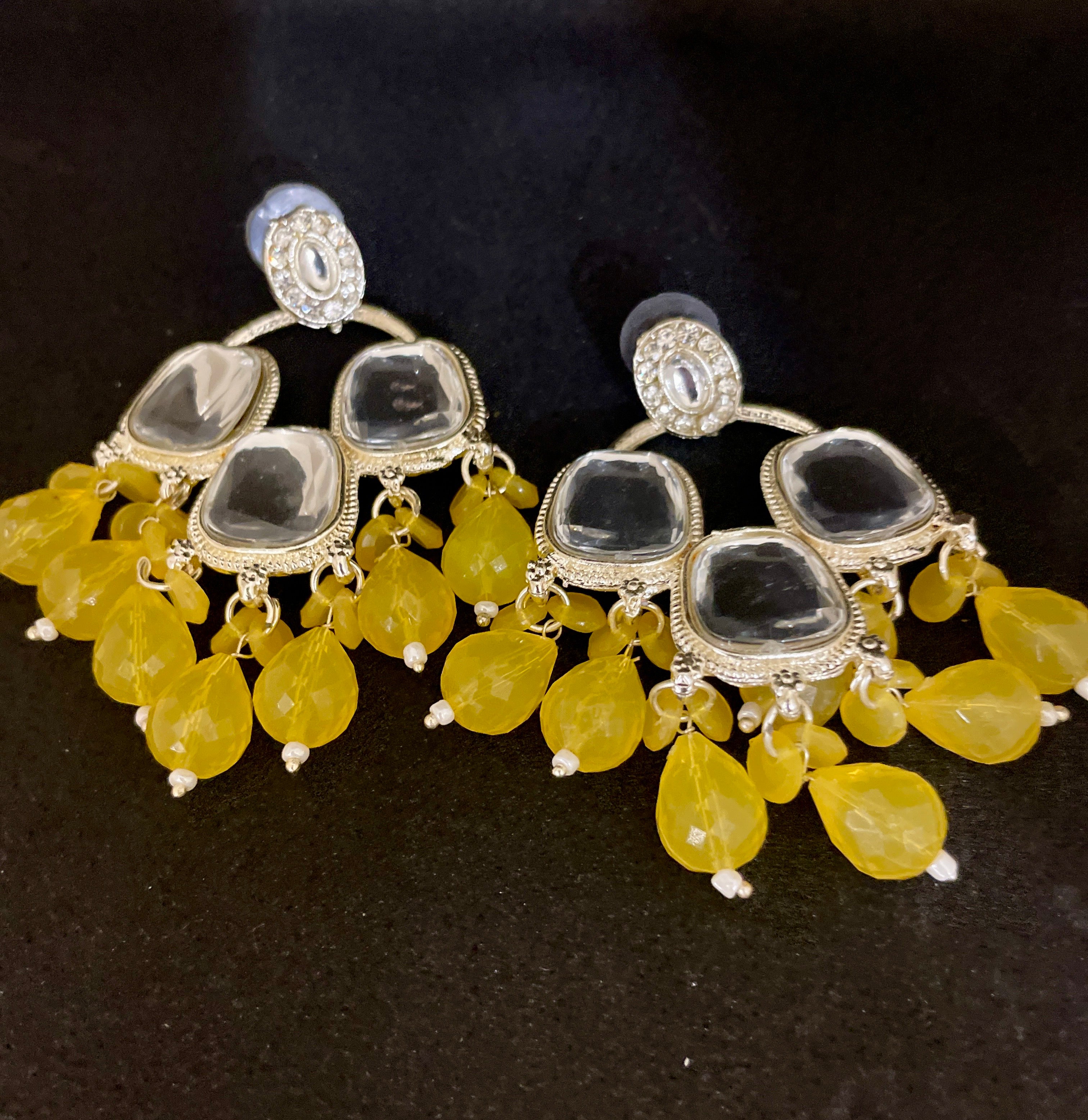 Meher chandbali earrings with beads and mossanite stones