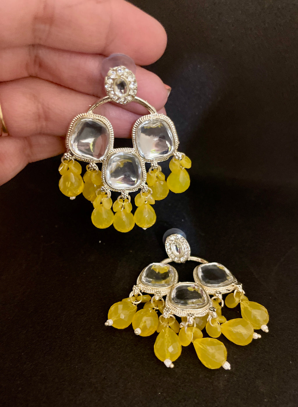 Meher chandbali earrings with beads and mossanite stones