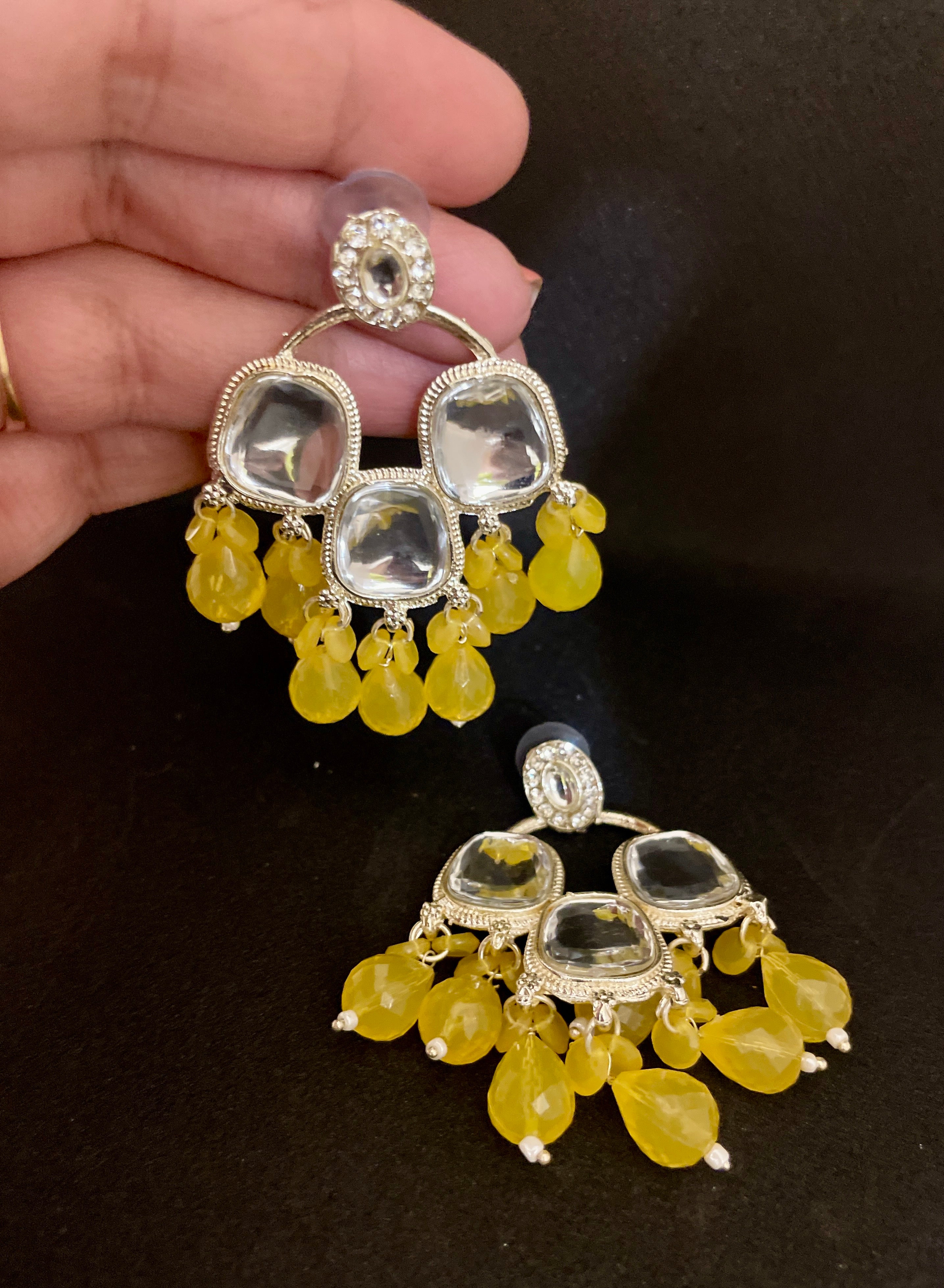 Meher chandbali earrings with beads and mossanite stones