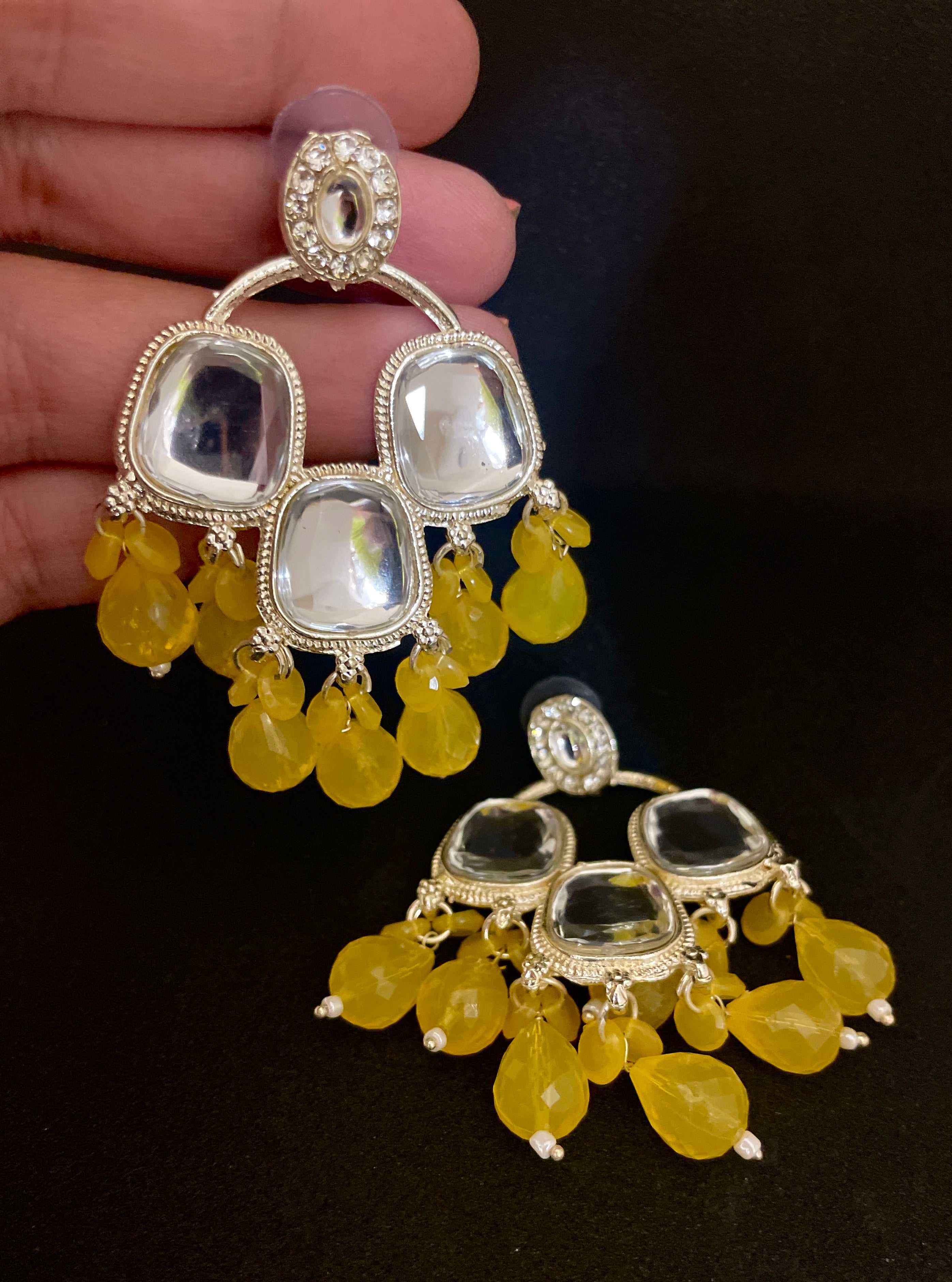 Meher chandbali earrings with beads and mossanite stones