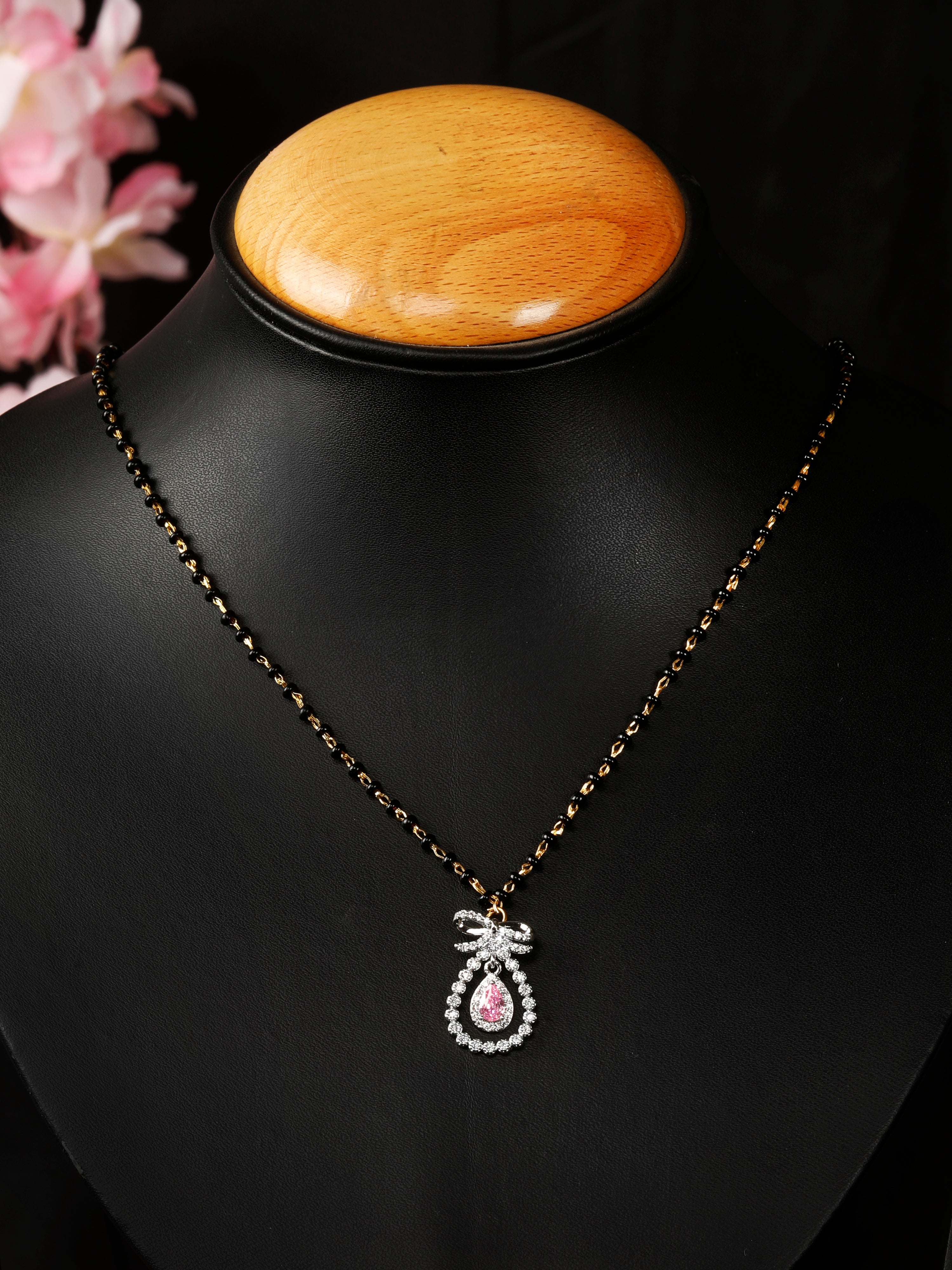 AD Mangalsutra necklace for Women, Pink Sapphire necklace
