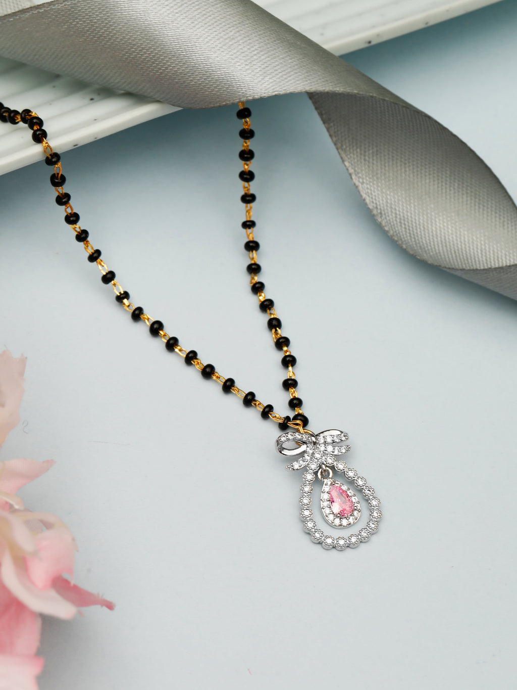 AD Mangalsutra necklace for Women, Pink Sapphire necklace